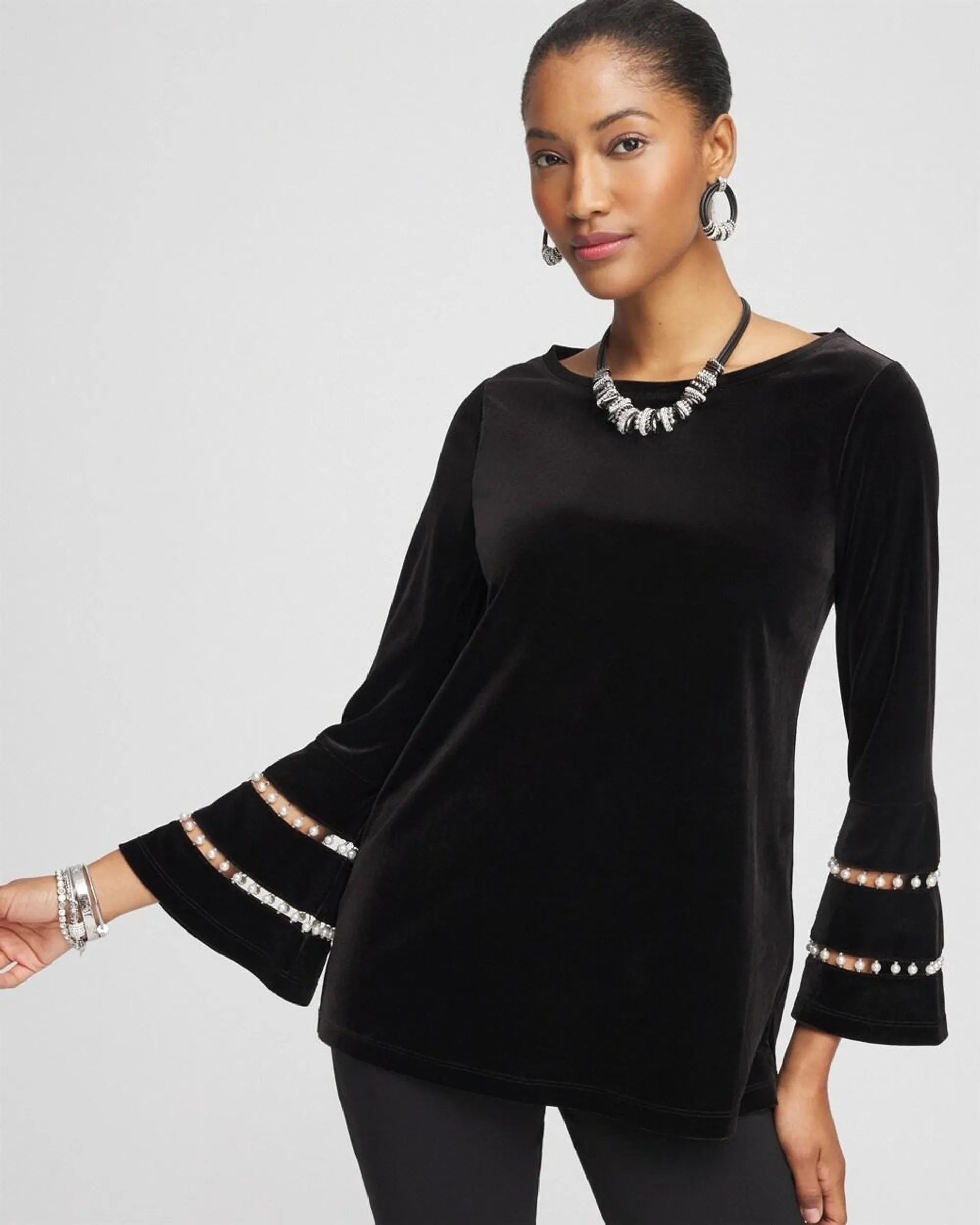 Velvet Faux Pearl Embellished Tunic