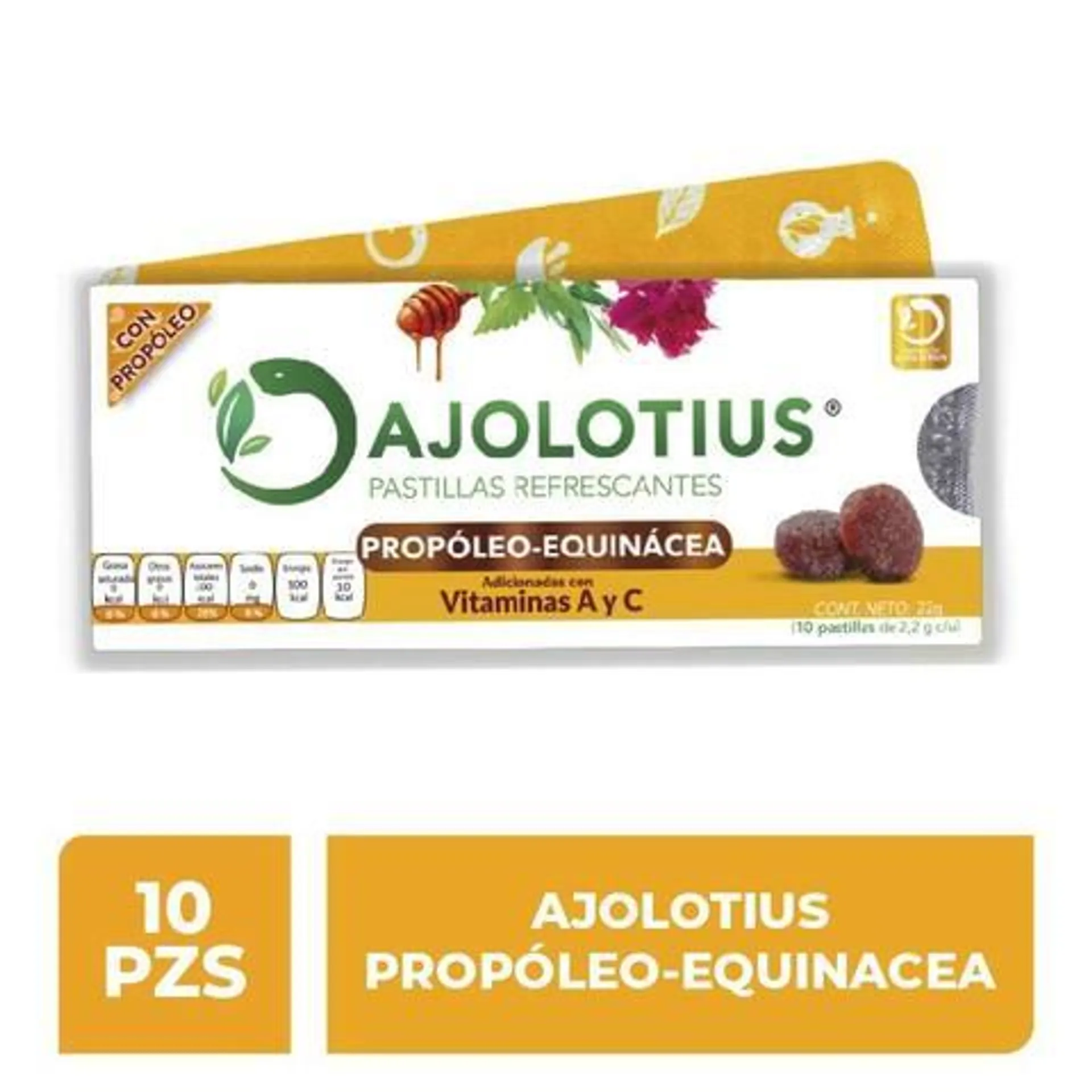 Ajolotius Pastillas Refrescantes De Propóleo Y Equinácea con Vitaminas A y C