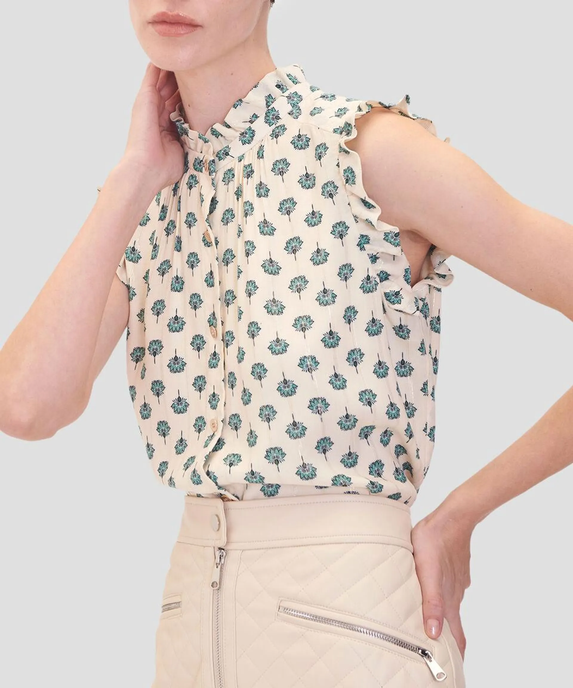 Blusa Estampado Floral Con Escarolas Mujer