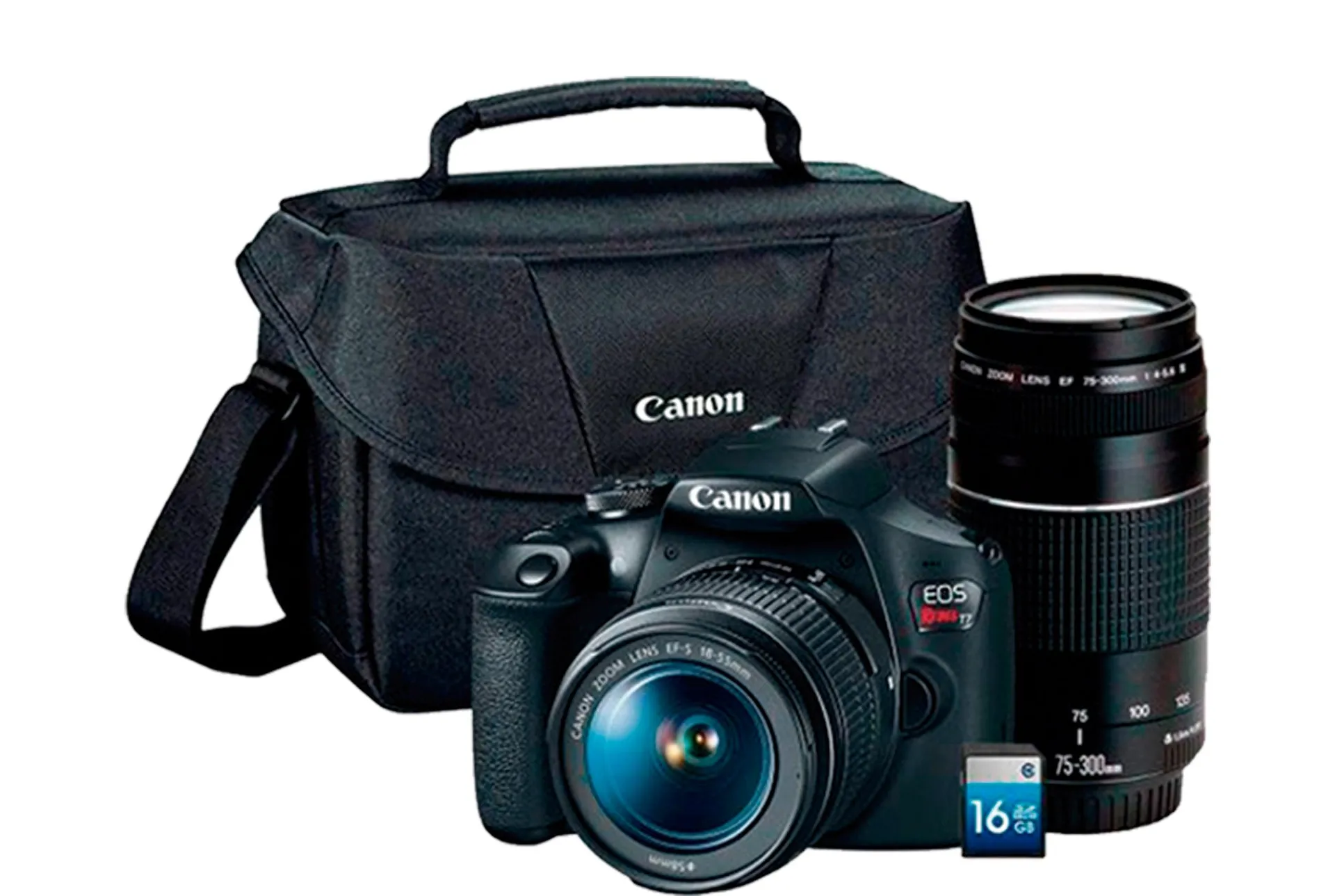 Kit Cámara Canon T7 con Lente EF-S 18-55mm + Lente 75-300mm F/4-5.6 III + Tarjeta SD 16GB y Estuche 200ES