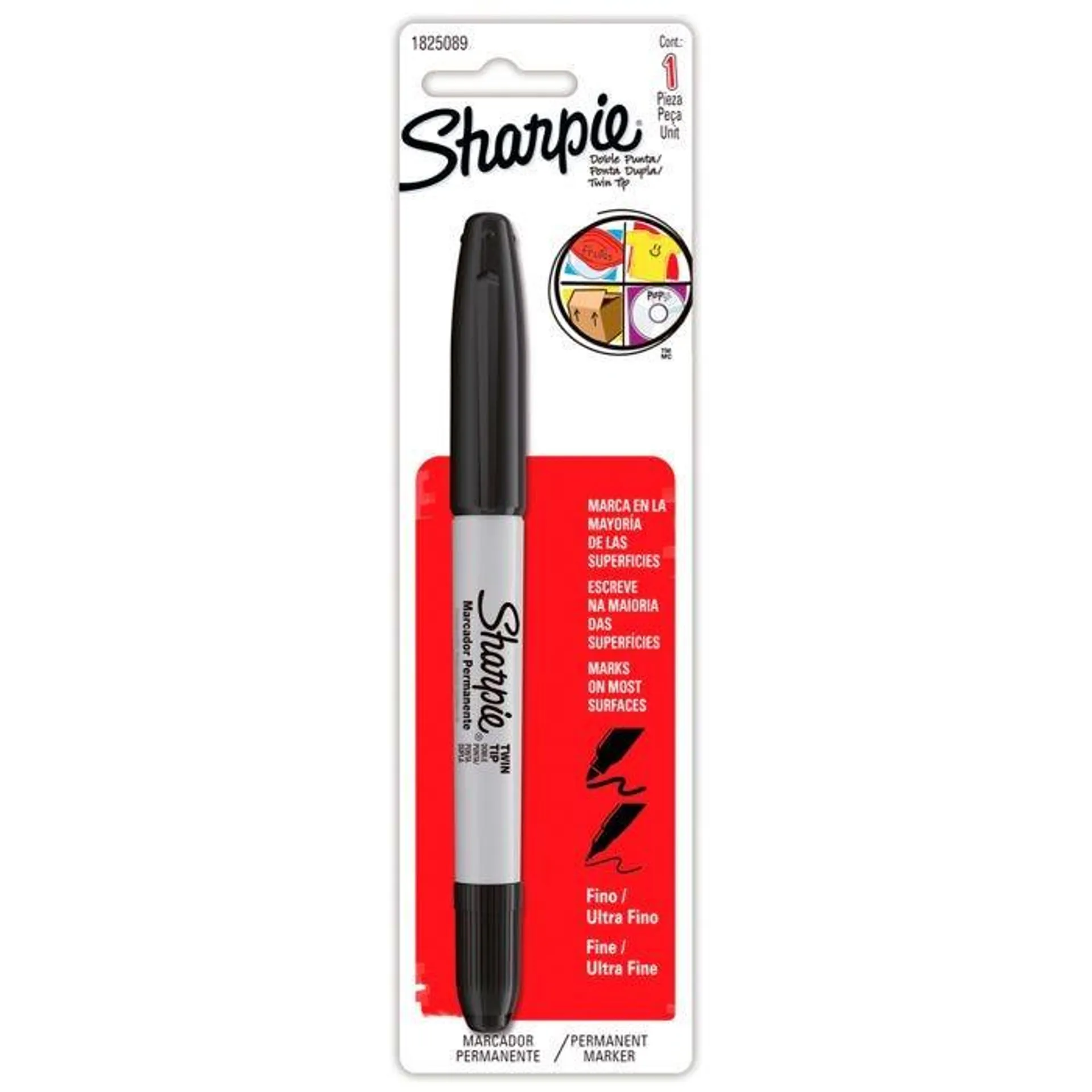 Marcador Permanente Sharpie Twin Tip Bl/1 Negro, Punto Fino y Ultra Fino