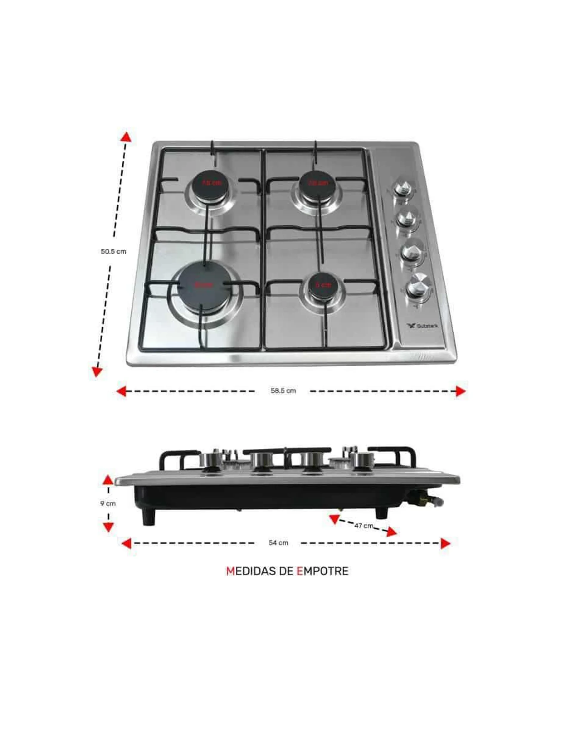 Parrilla Gutstark Mkz-parrilla4gas de acero inoxidable