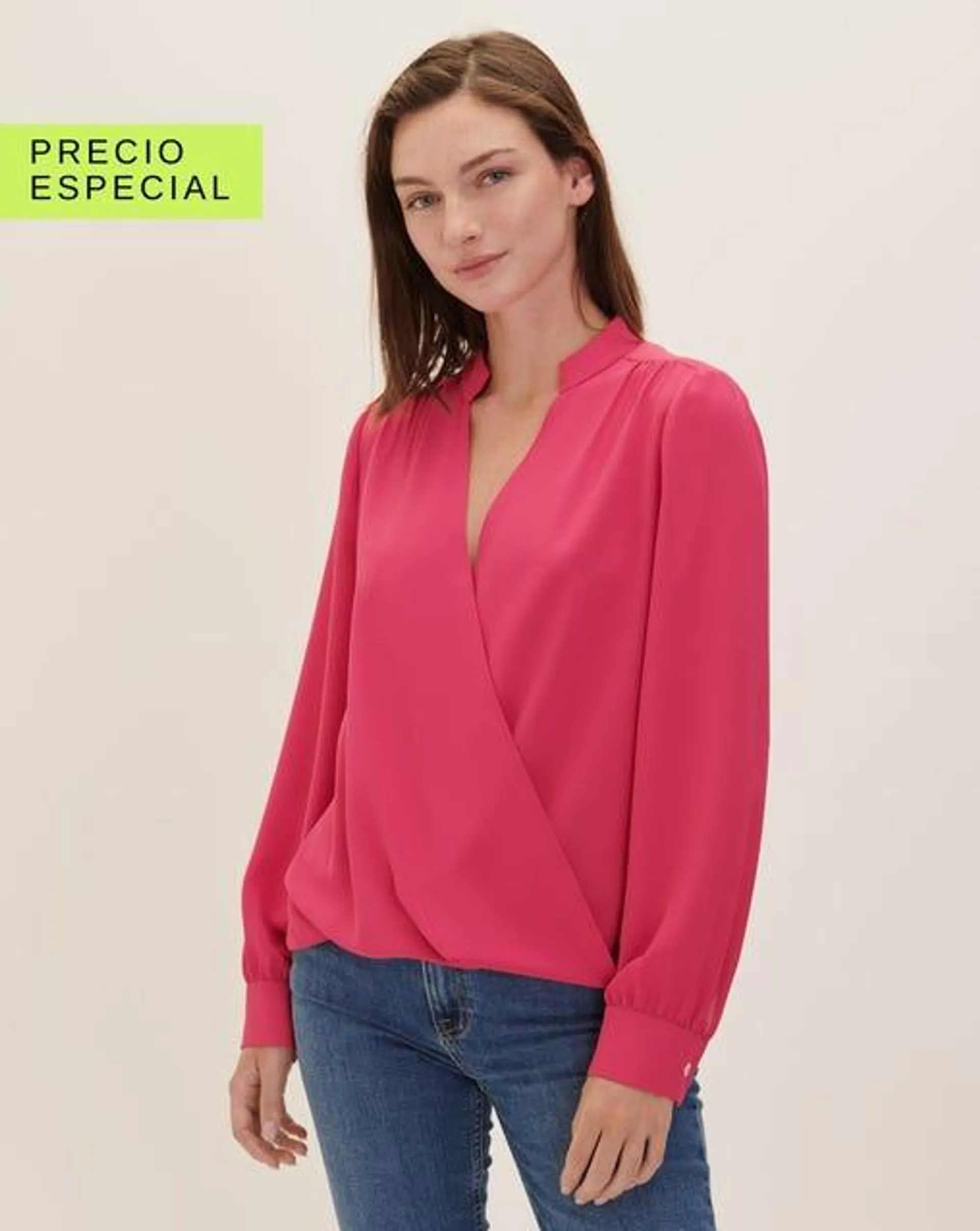 Blusa Envolvente Fucsia Cuello Mao Escote V