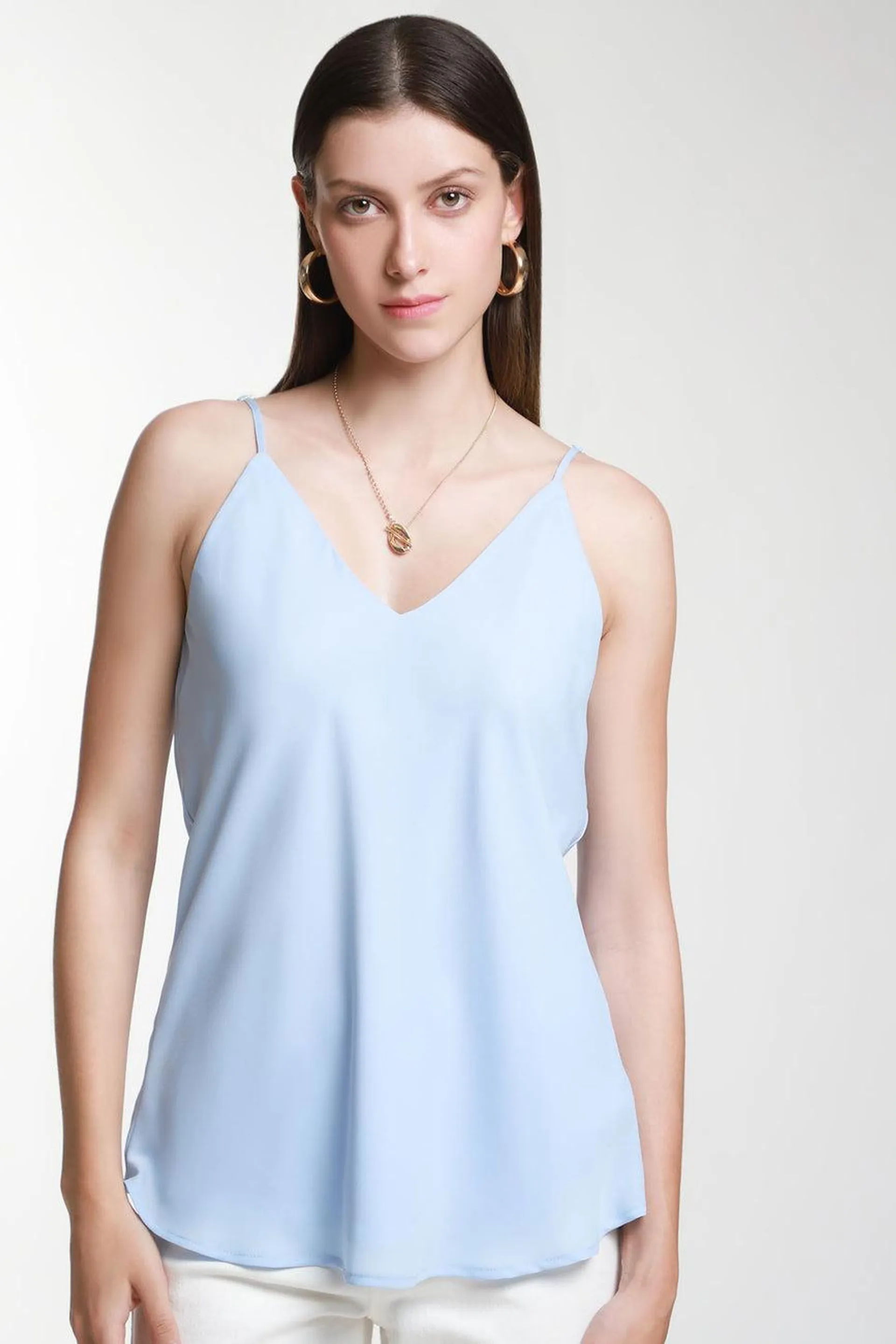 Blusa Tirantes Escote Profundo Azul