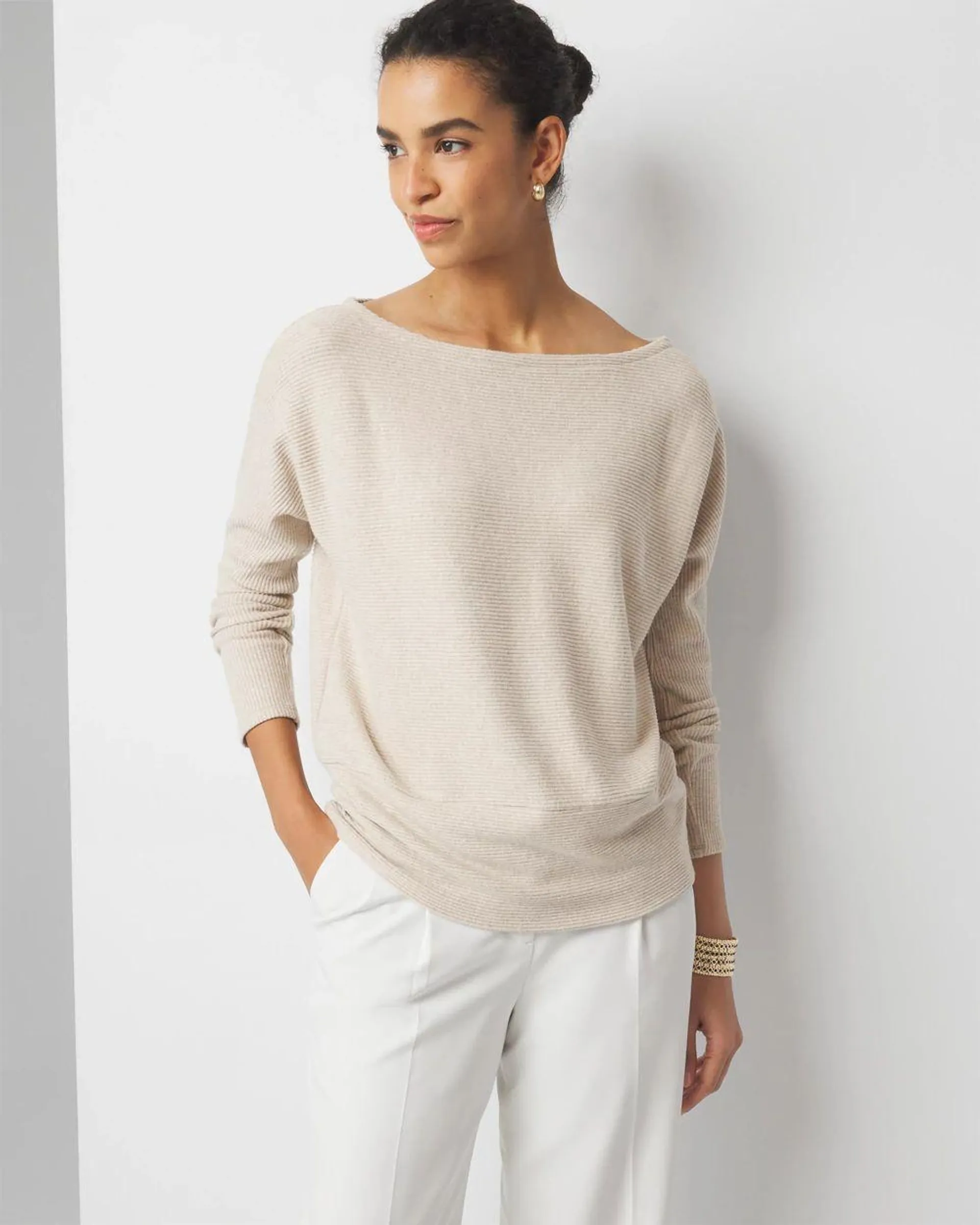 Off-The-Shoulder Ribbed Snit Pullover