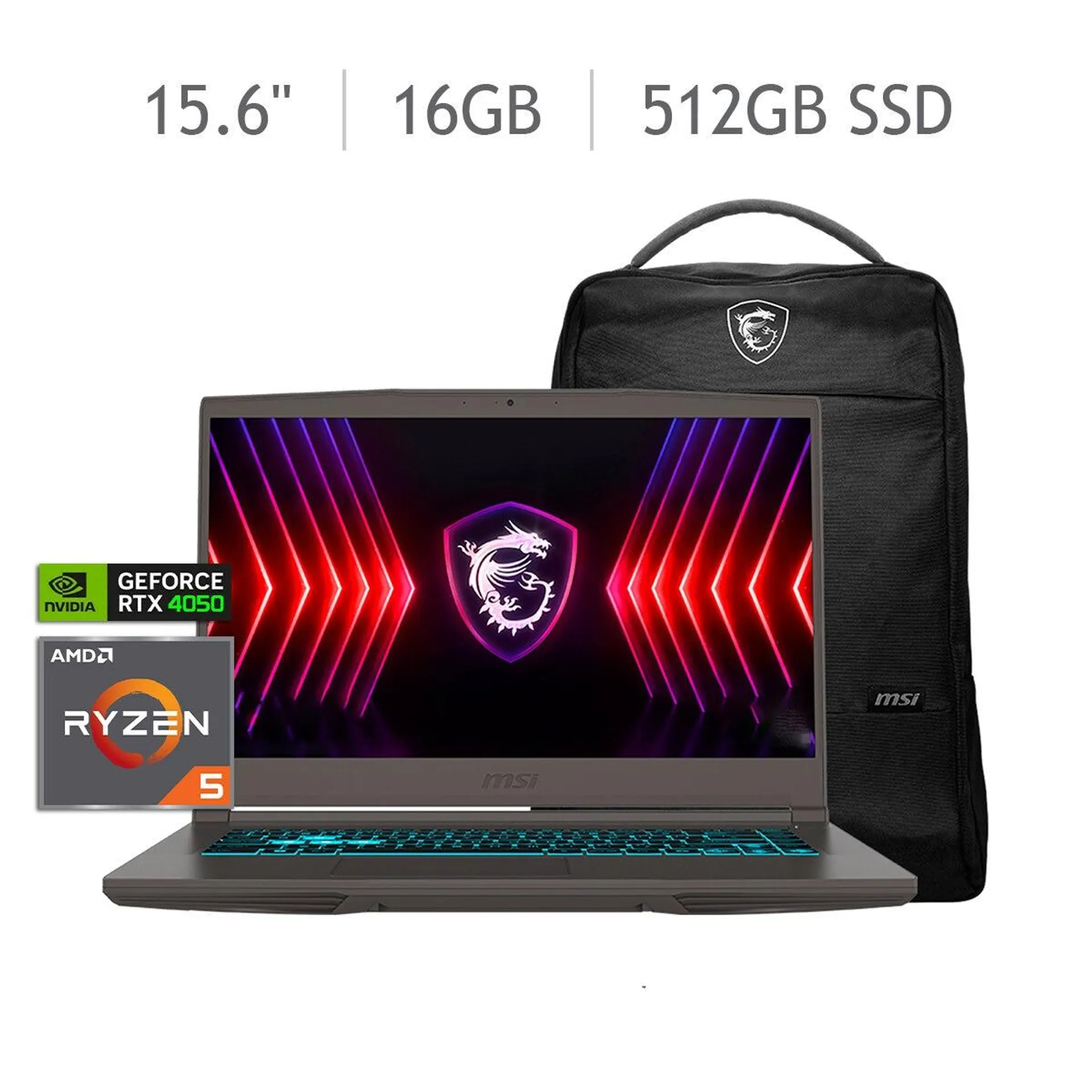 MSI Thin Gaming A15 Laptop 15.6" Full HD AMD Ryzen 5 16GB 512GB SSD + Mochila