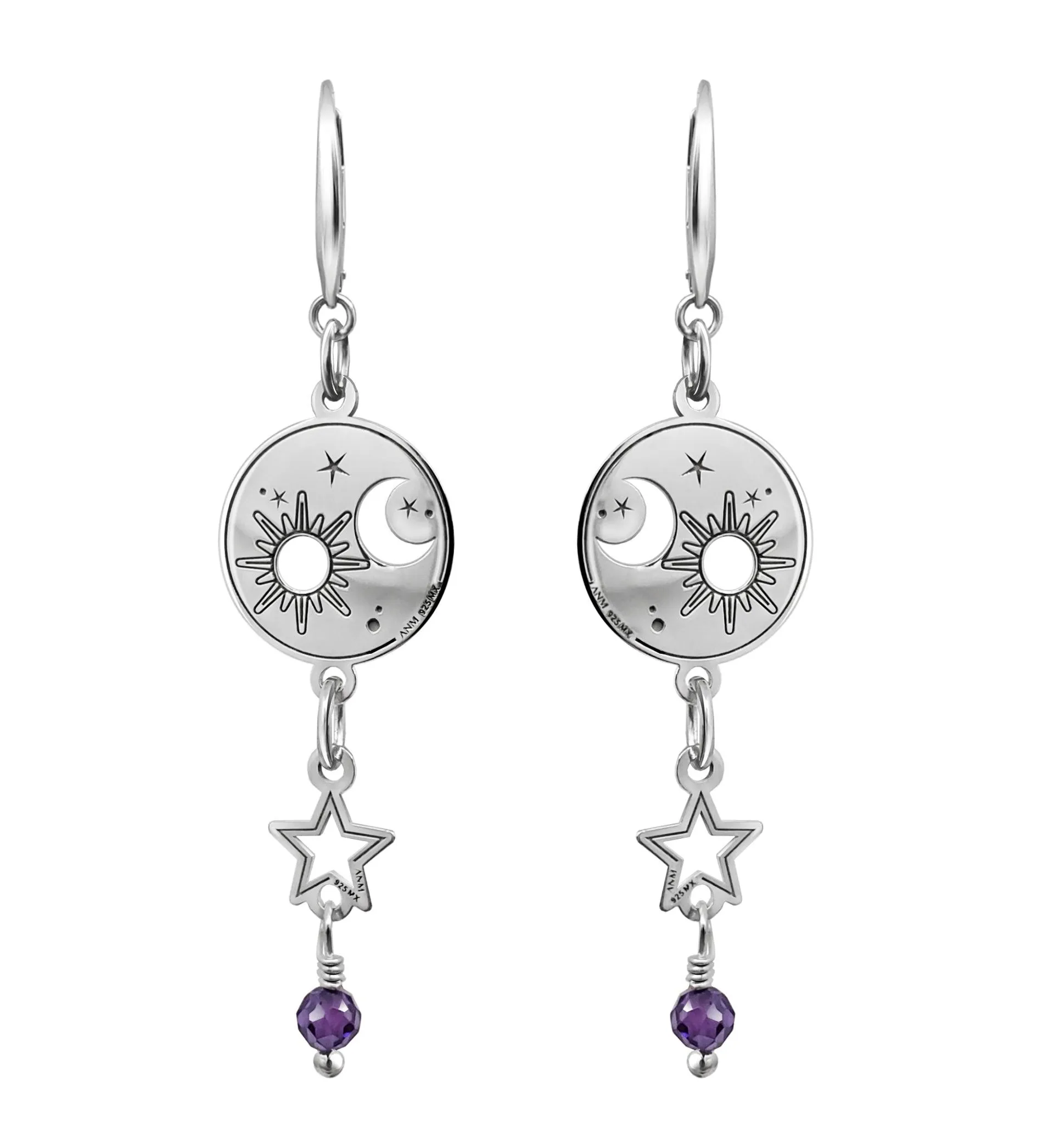 Aretes Mujer Plata 925 Astros Sol Luna Estrella Anamora por Tanya Moss