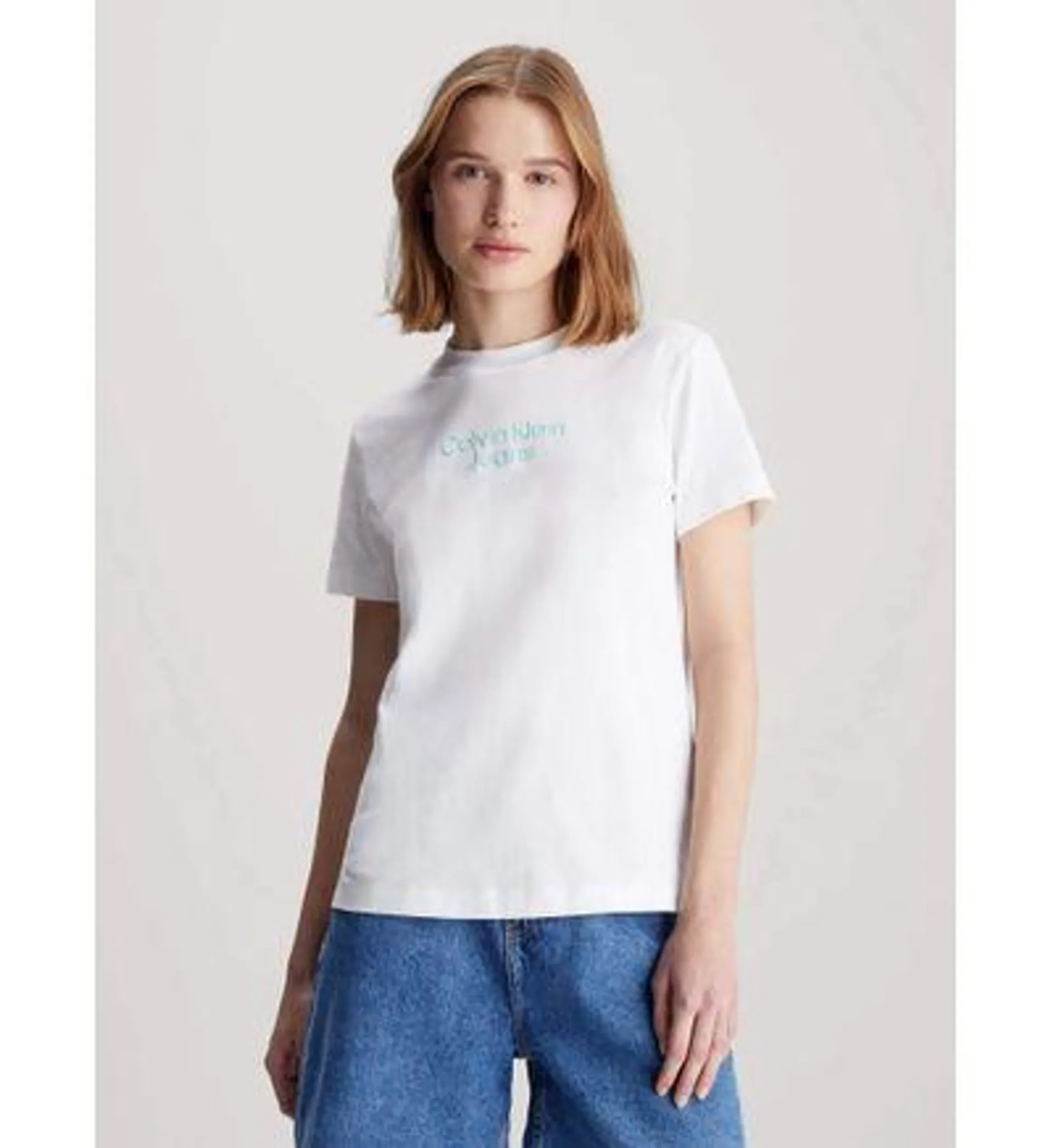 Playera Calvin Klein Logo Relieve Mujer Blanco