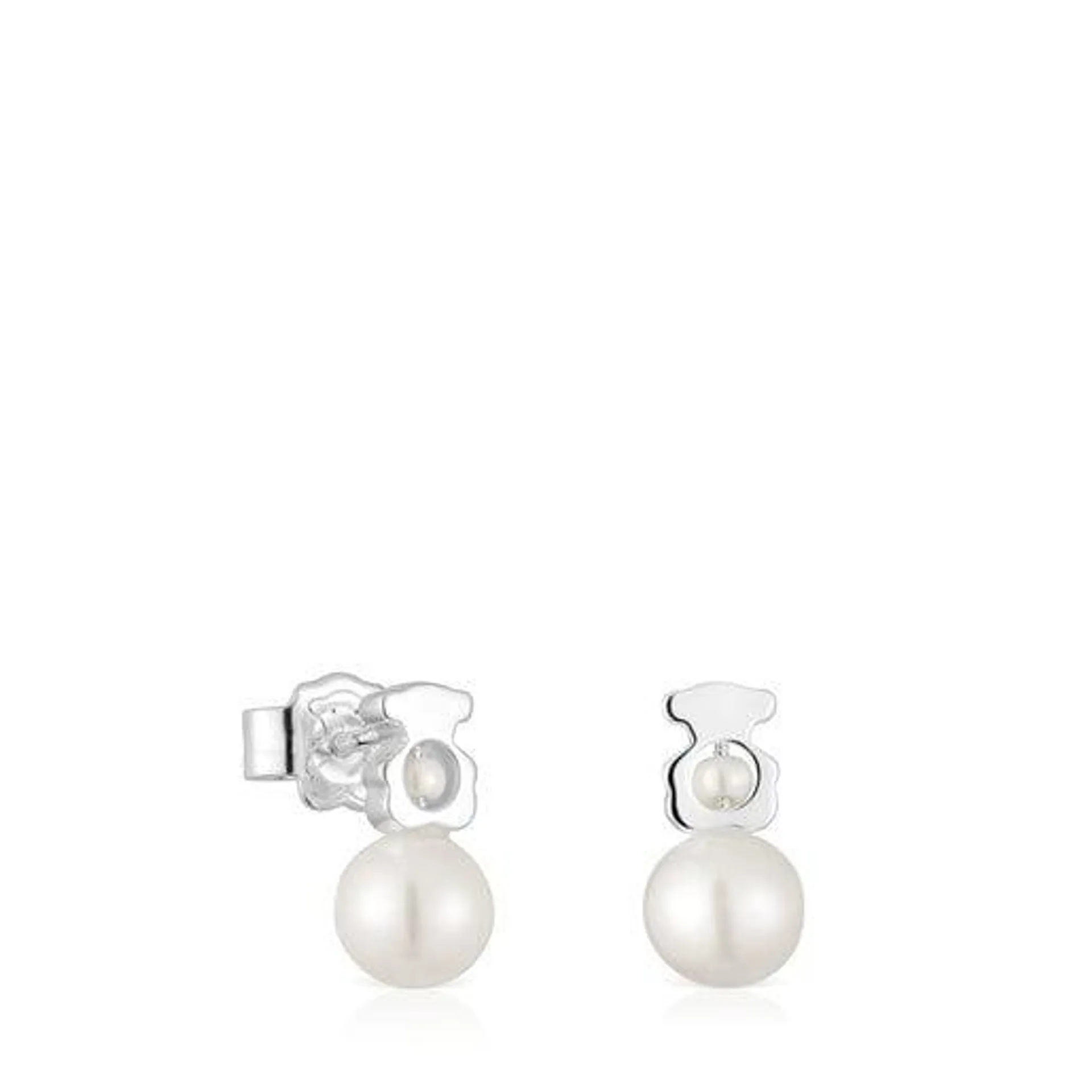 Aretes pequeños oso de plata con perlas cultivadas I-Bear