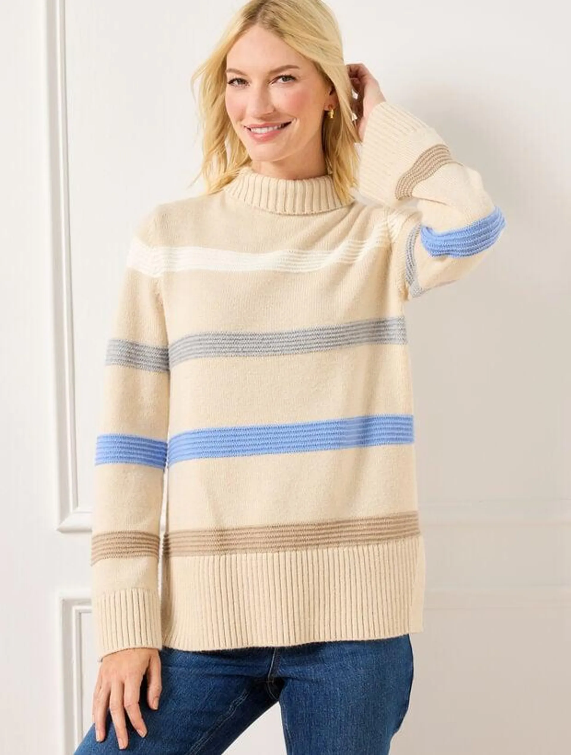 Funnel Neck Multi Stripe Sweater