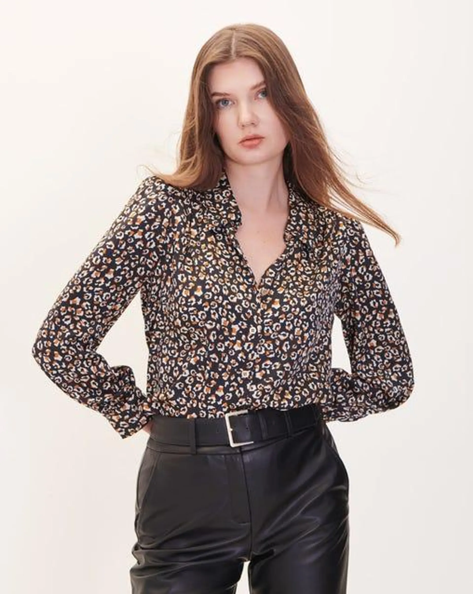 Blusa Camisera De Satín Animal Print