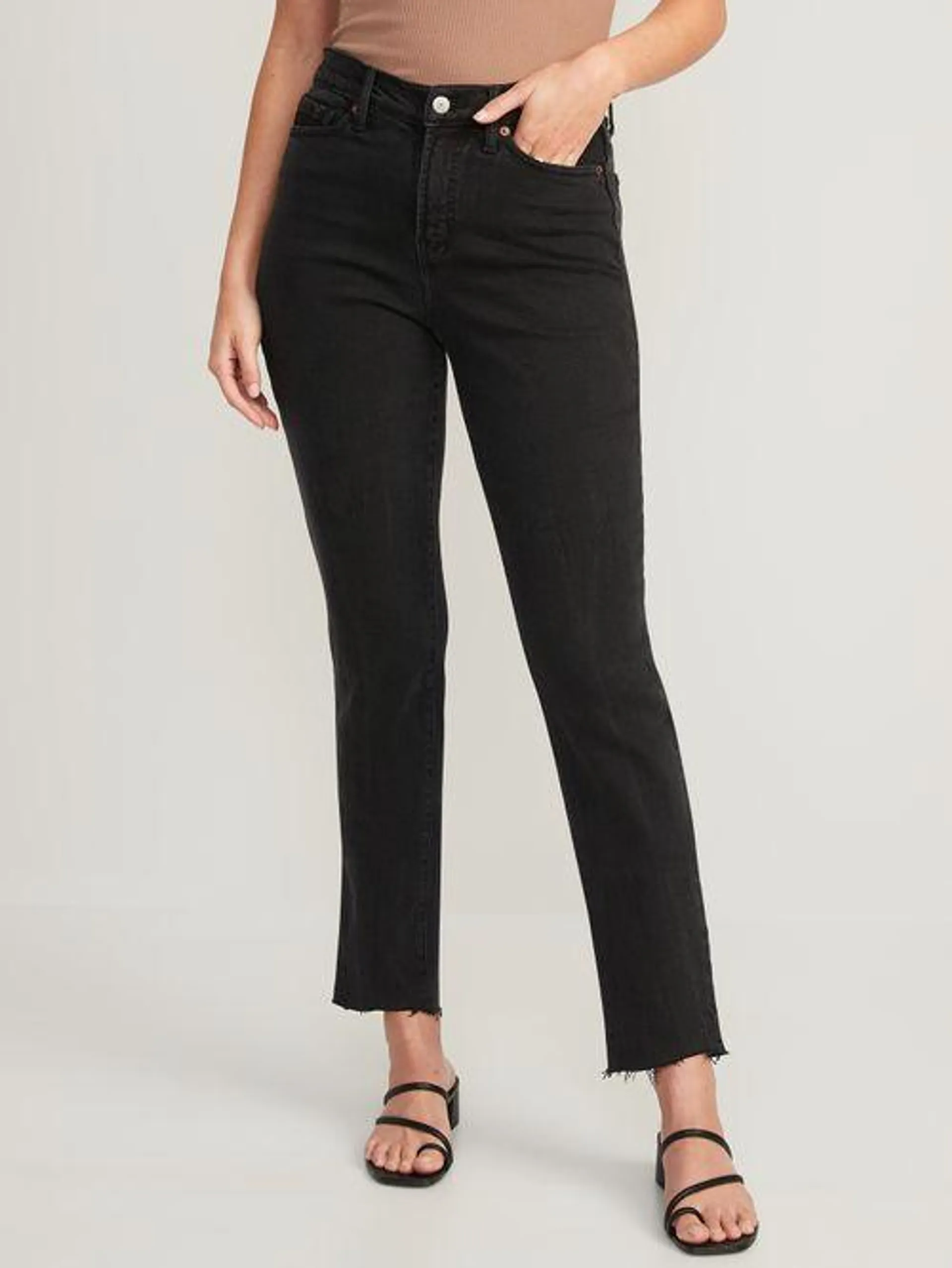 Jeans Old Navy High-Waisted O.G. Straight Cut-Off Black Ankle para Mujer