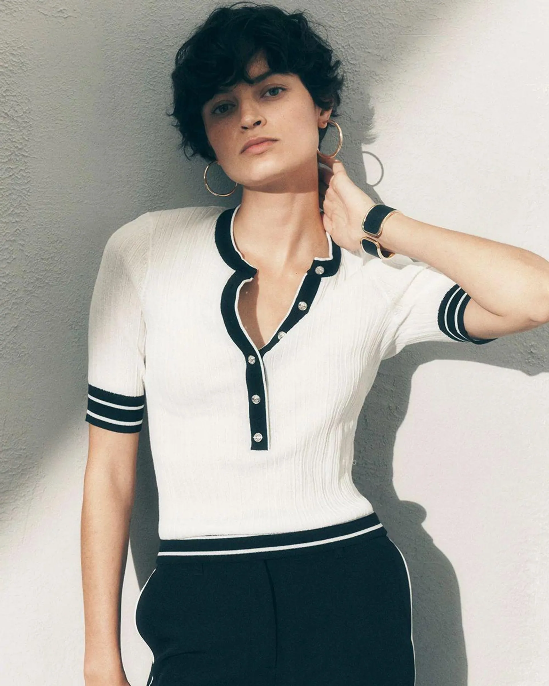 Elbow-Sleeve Henley Sweater