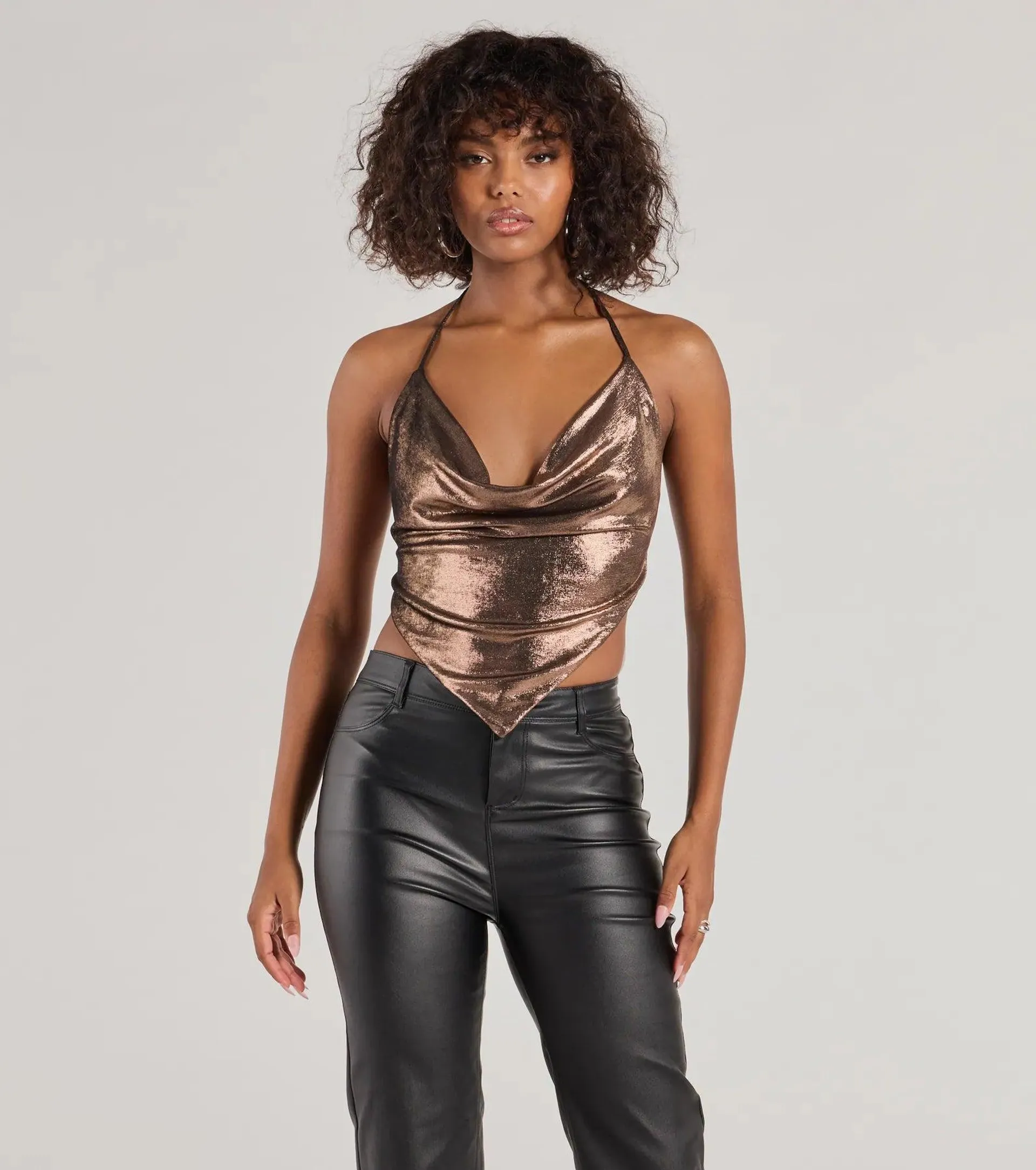 Flashy And Fierce Metallic Knit Halter Crop Top