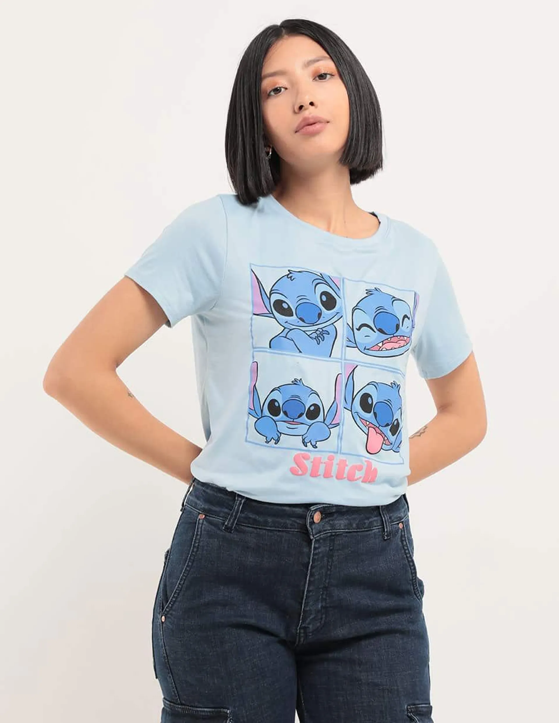 Playera manga corta Disney DTR Stitch cuello redondo para mujer