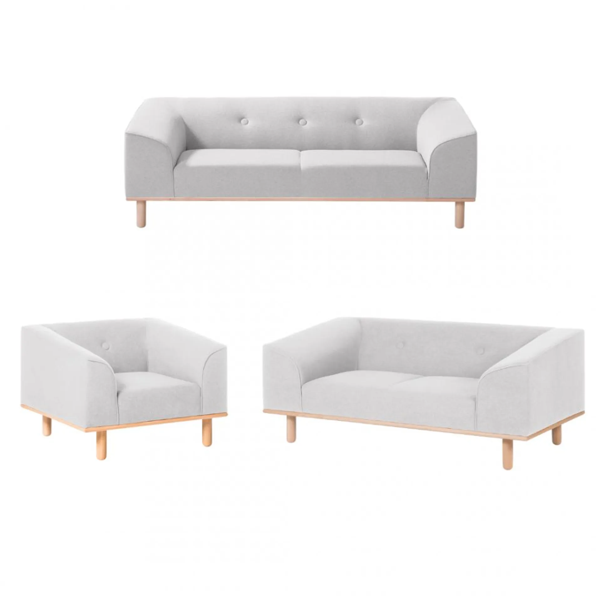 Set Demá - Sala completa sillon loveseat sofá tela gris claro