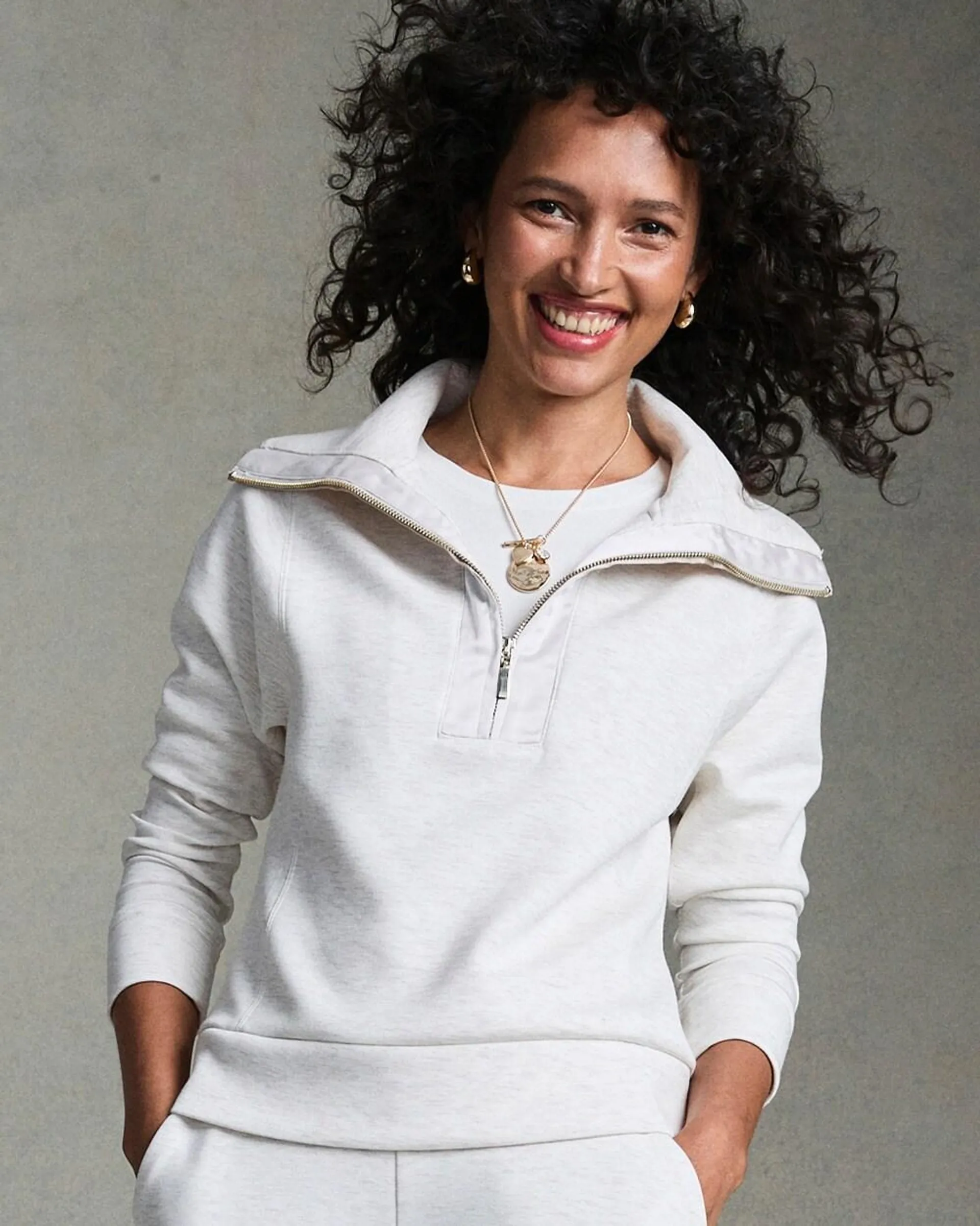 Zenergy\u00AE Heathered Scuba Satin Trim Sweatshirt