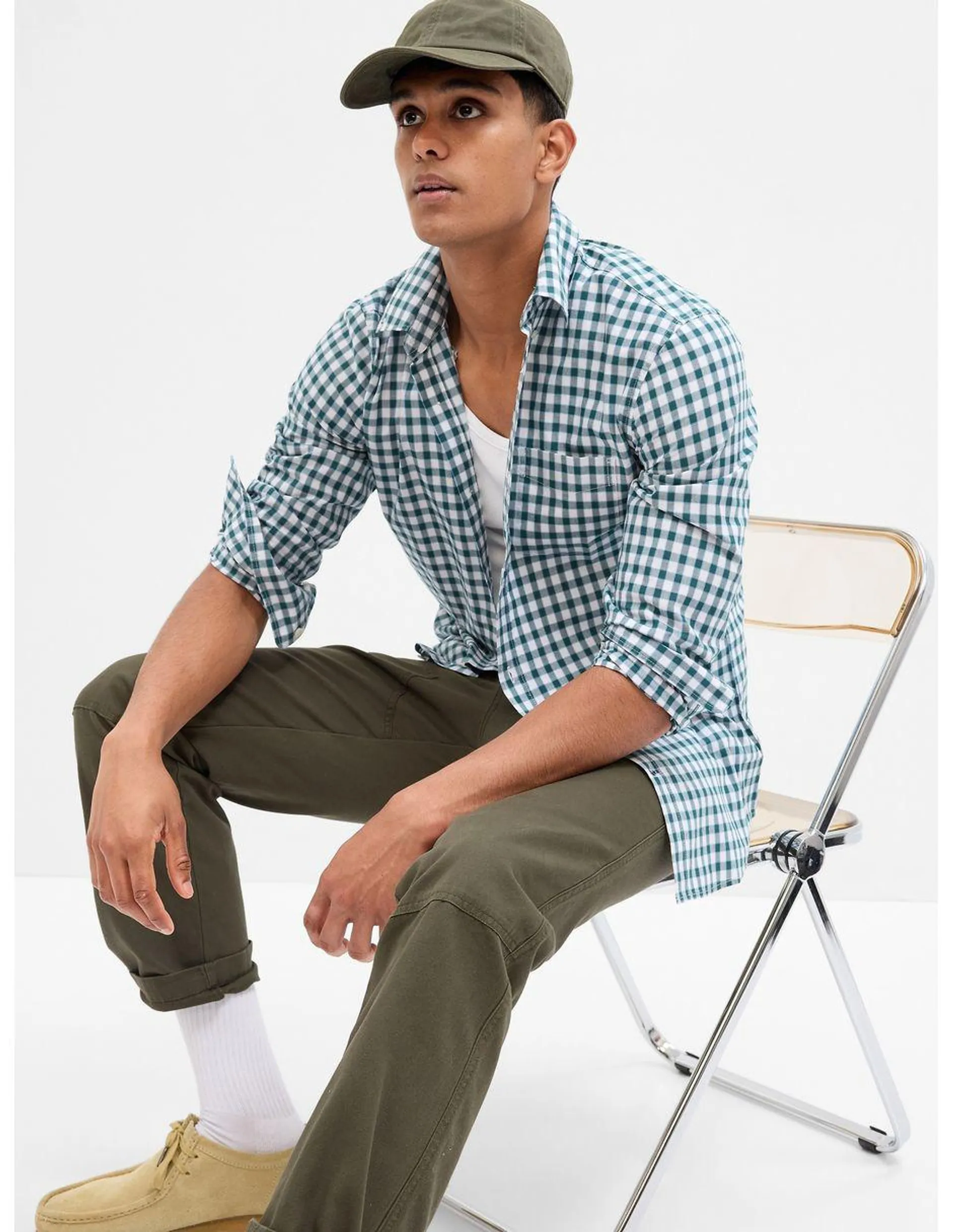 Camisa casual de popelina manga larga para hombre