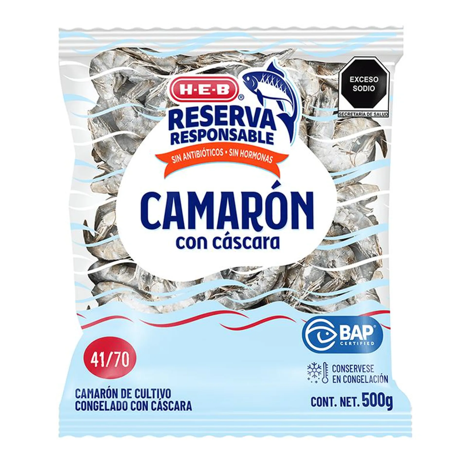 HEB Camaron 41/70 con Cascara 500 g