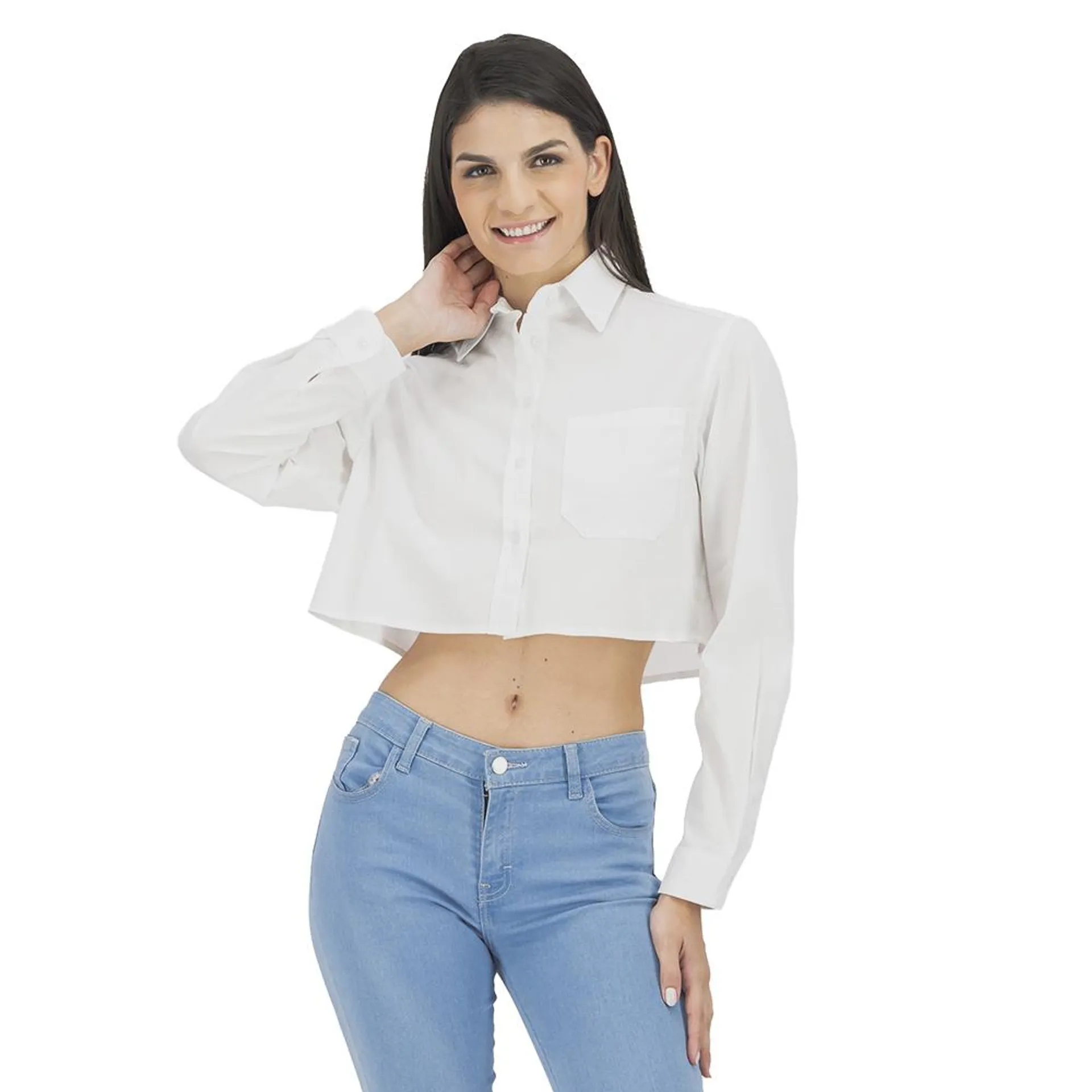 Blusa Corta Mujer Botones Al Tono