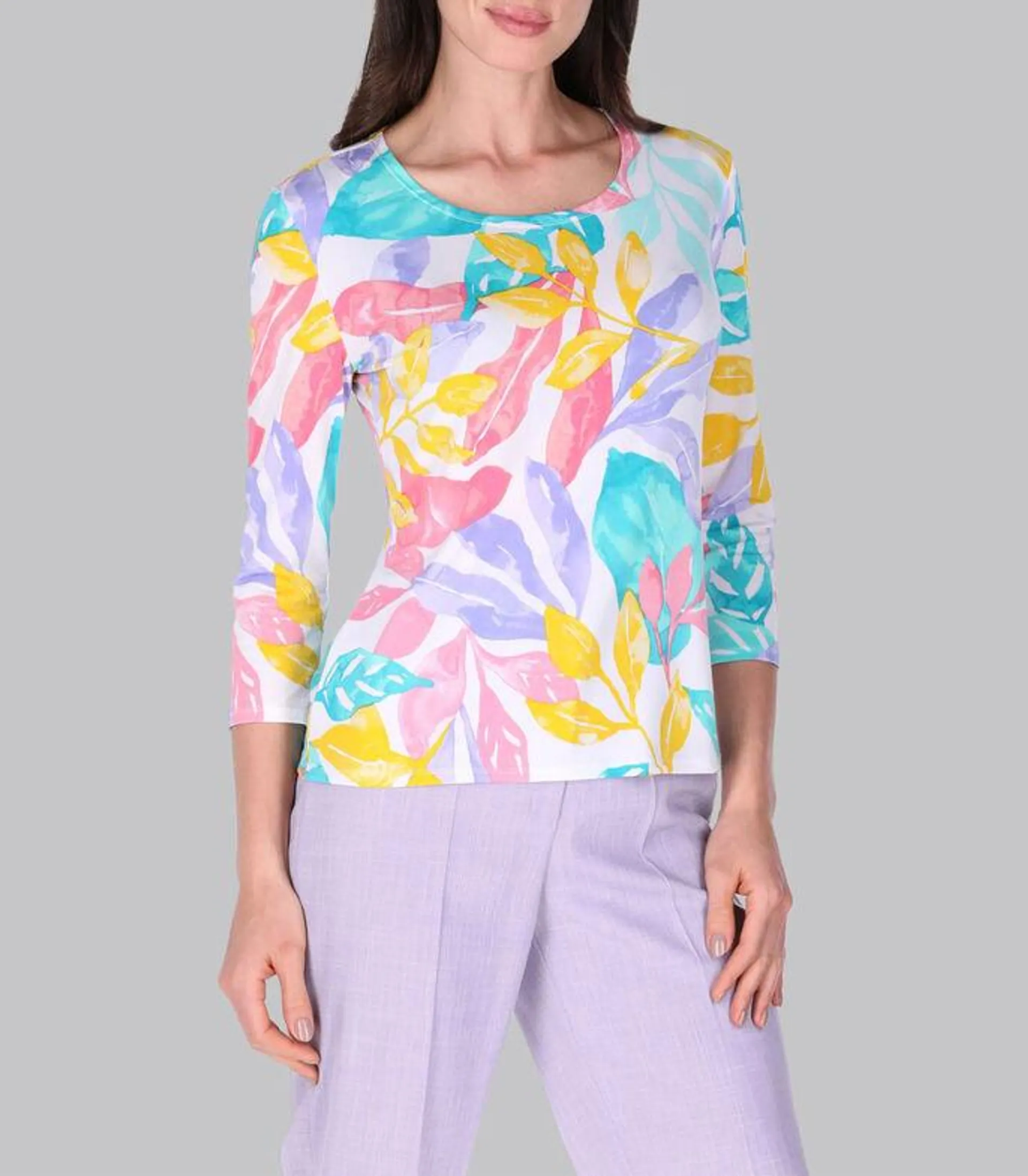 Blusa con Hojas Manga 3,4 Mujer