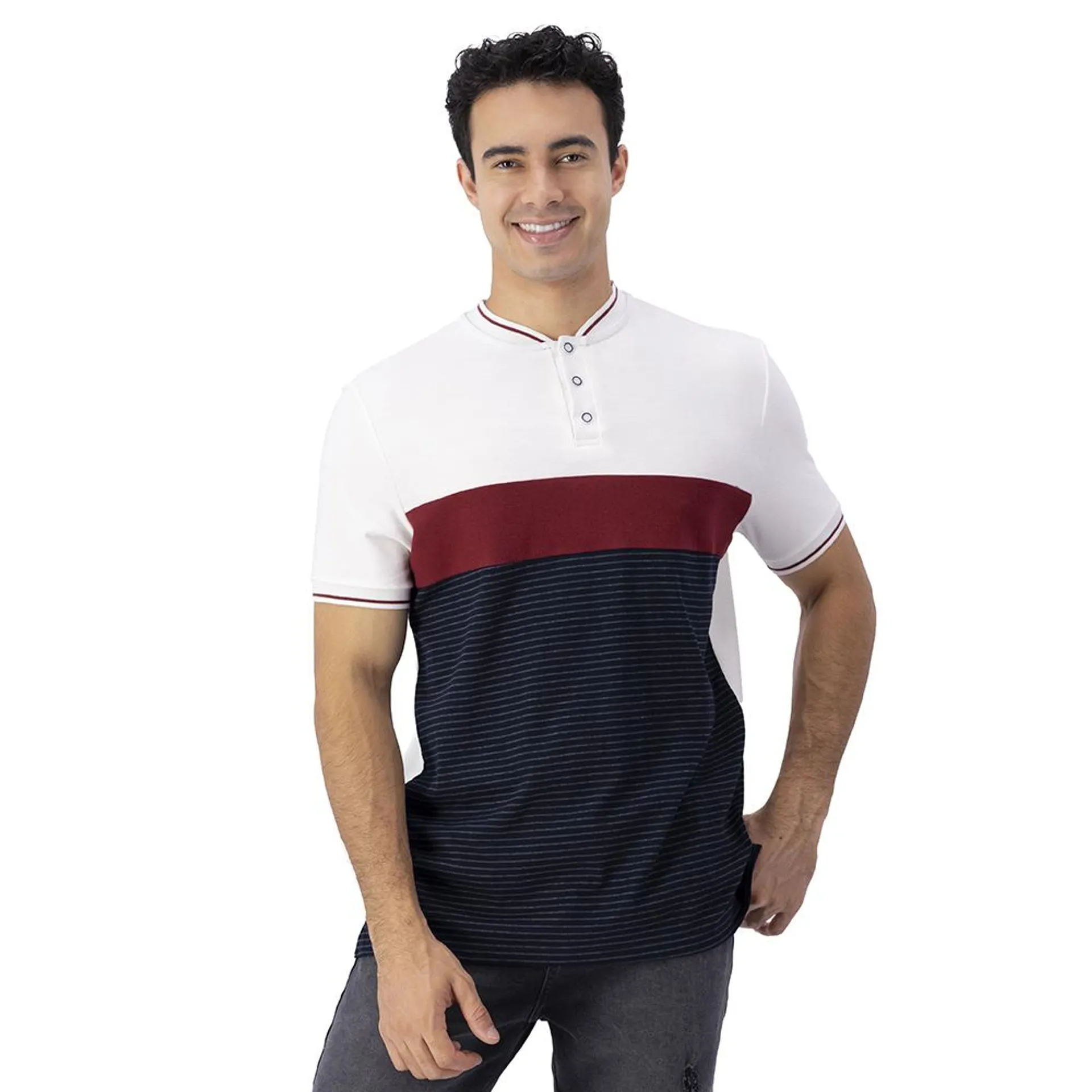 Playera Henley Hummo Hombre Diseño De Bloques