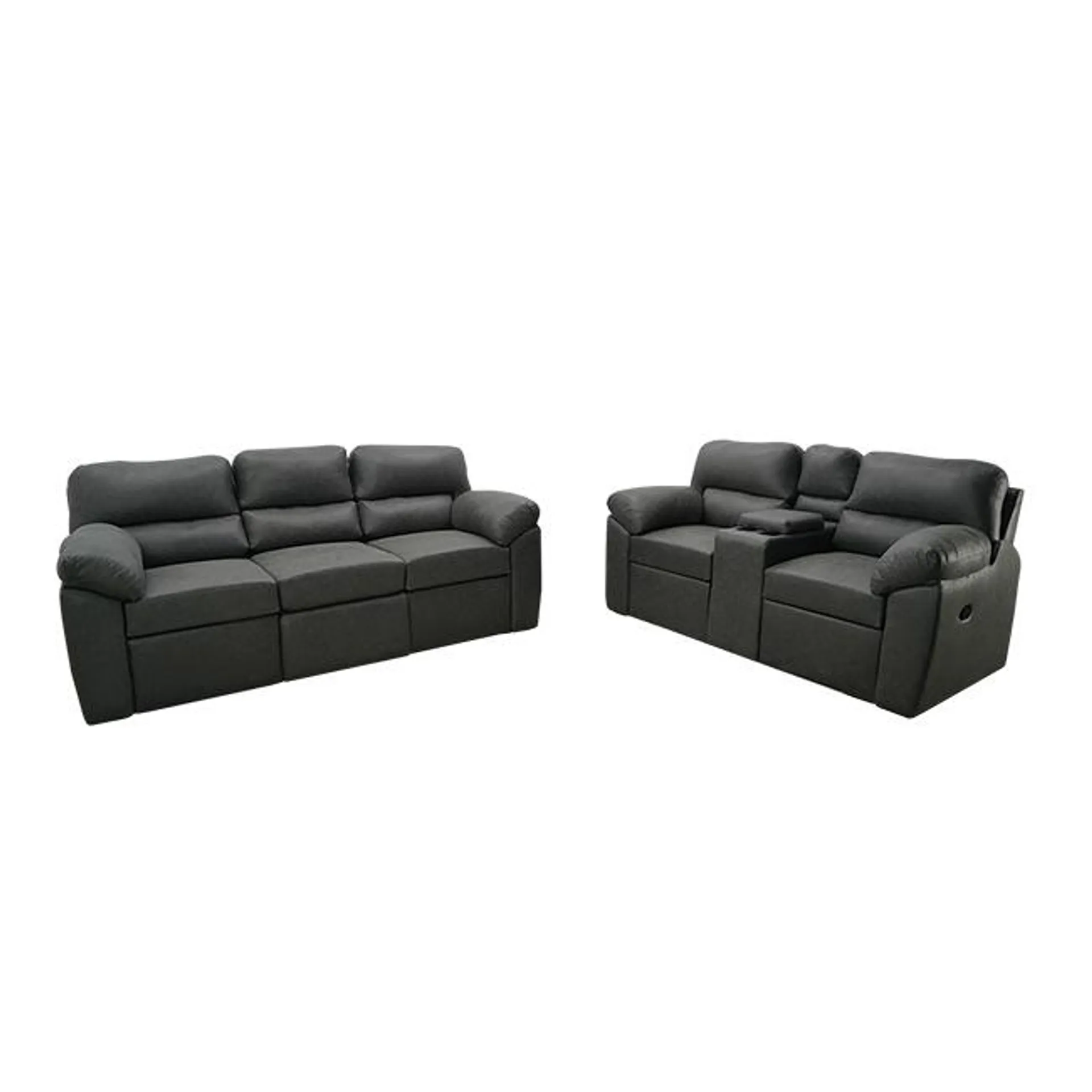 SALA SOFA Y LOVE CON 2 RECLINABLES CADA UNO TELA GRIS ALBANY TELA LATHER SUED GRIS SIN DECORATIVOS