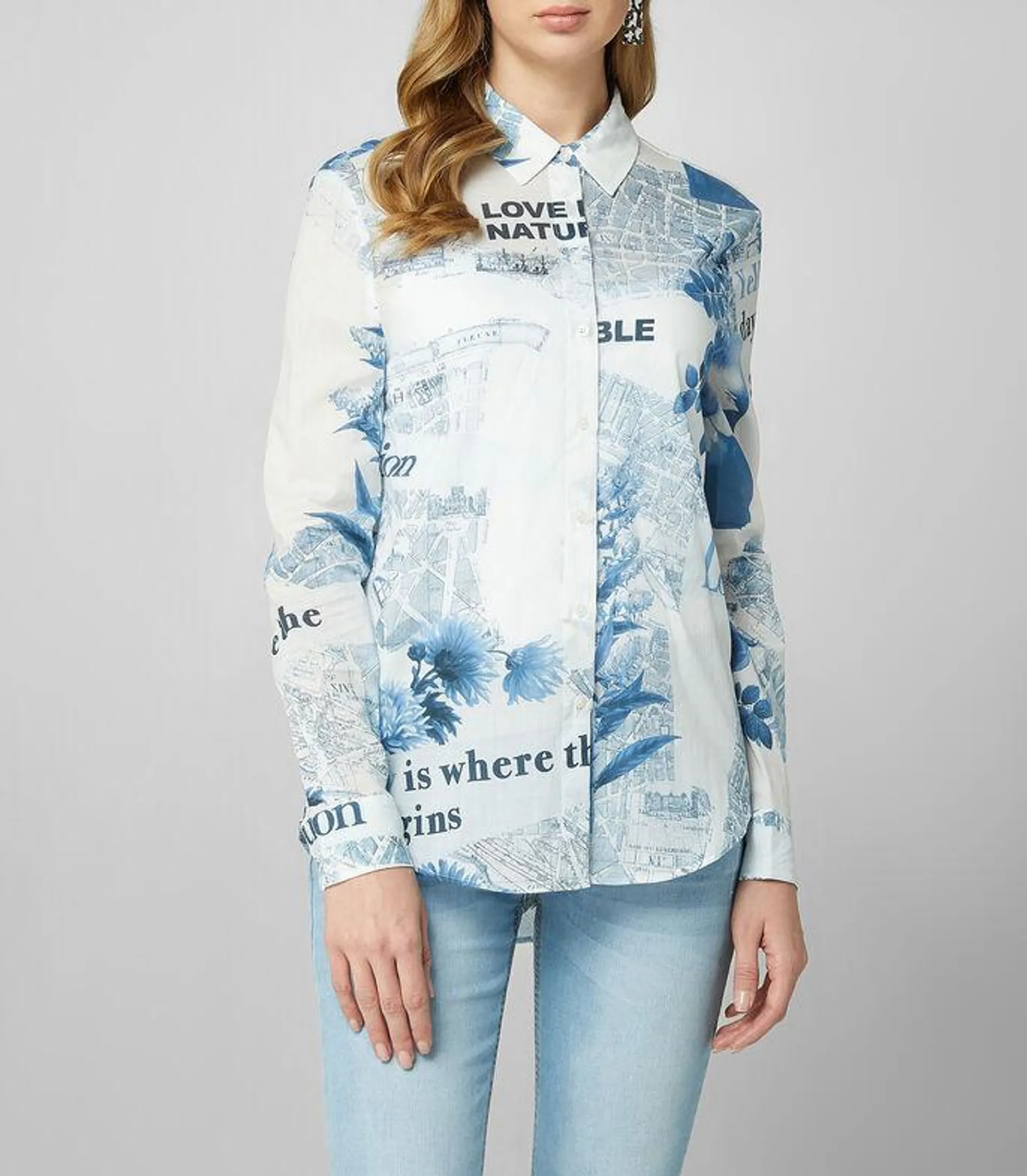 Camisa de manga larga con flores Mujer