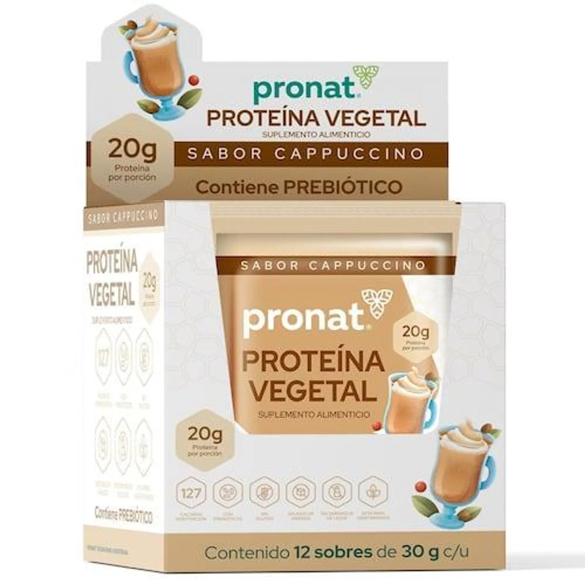 Pronat Proteína Vegetal Cappuccino Caja 12 Sobres de 30g c/u