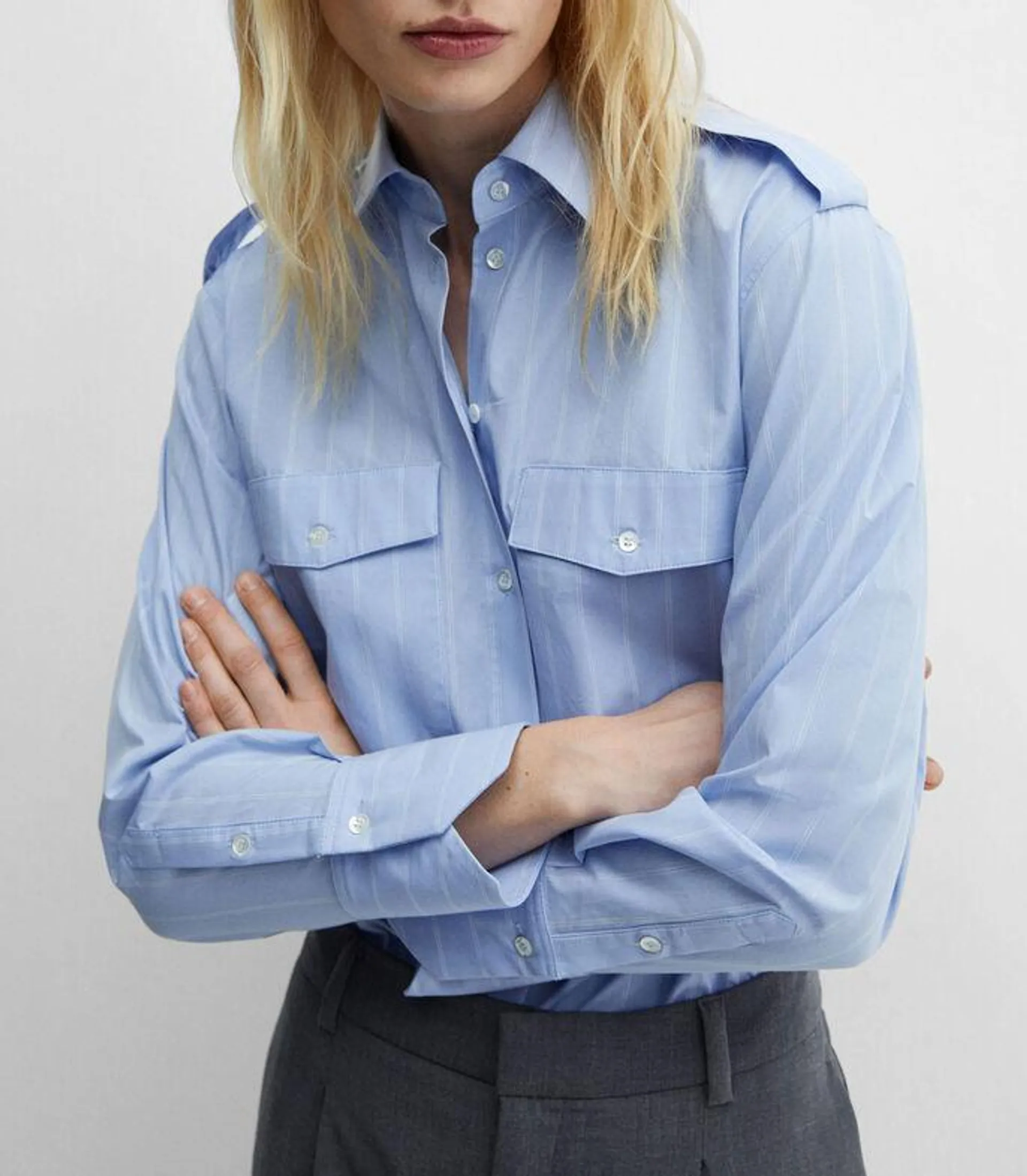 Camisa con rayas de manga larga Mujer