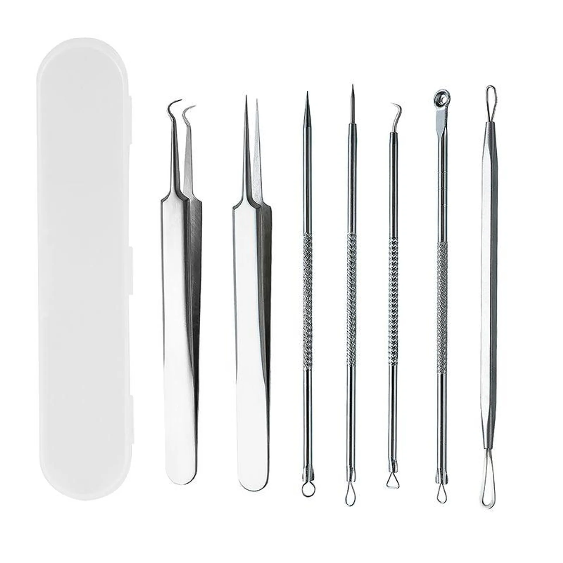 Kit Removedor De Acné Con Estuche Acero Inoxidable Plateado 8 Piezas