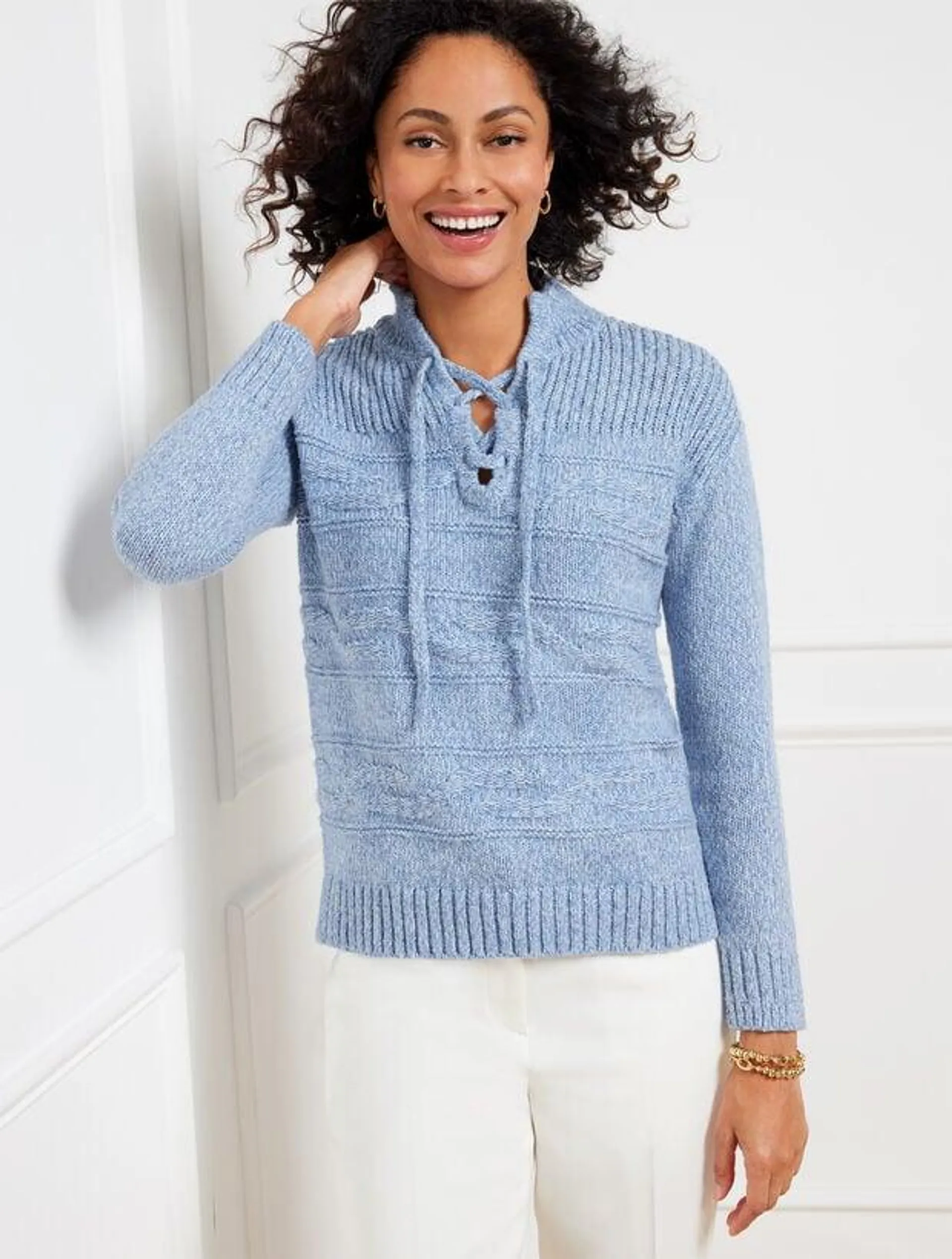 Cable Knit Lace Up Sweater