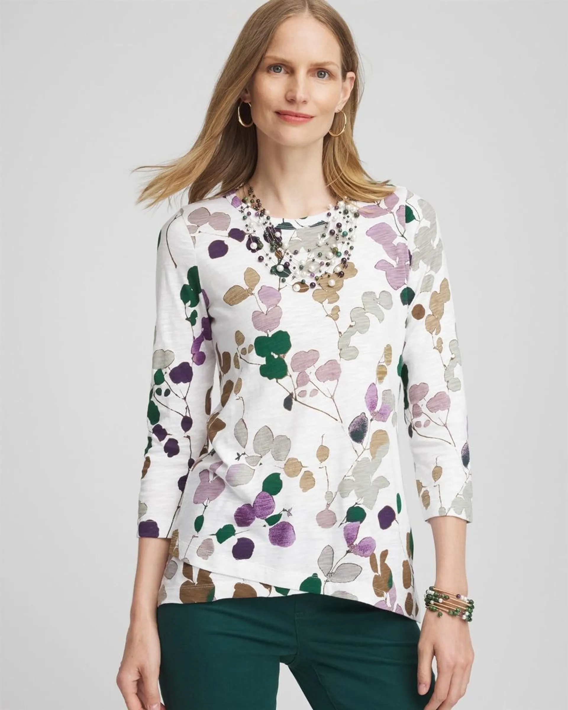 3/4 Sleeve Sprigs Overlap Tunic