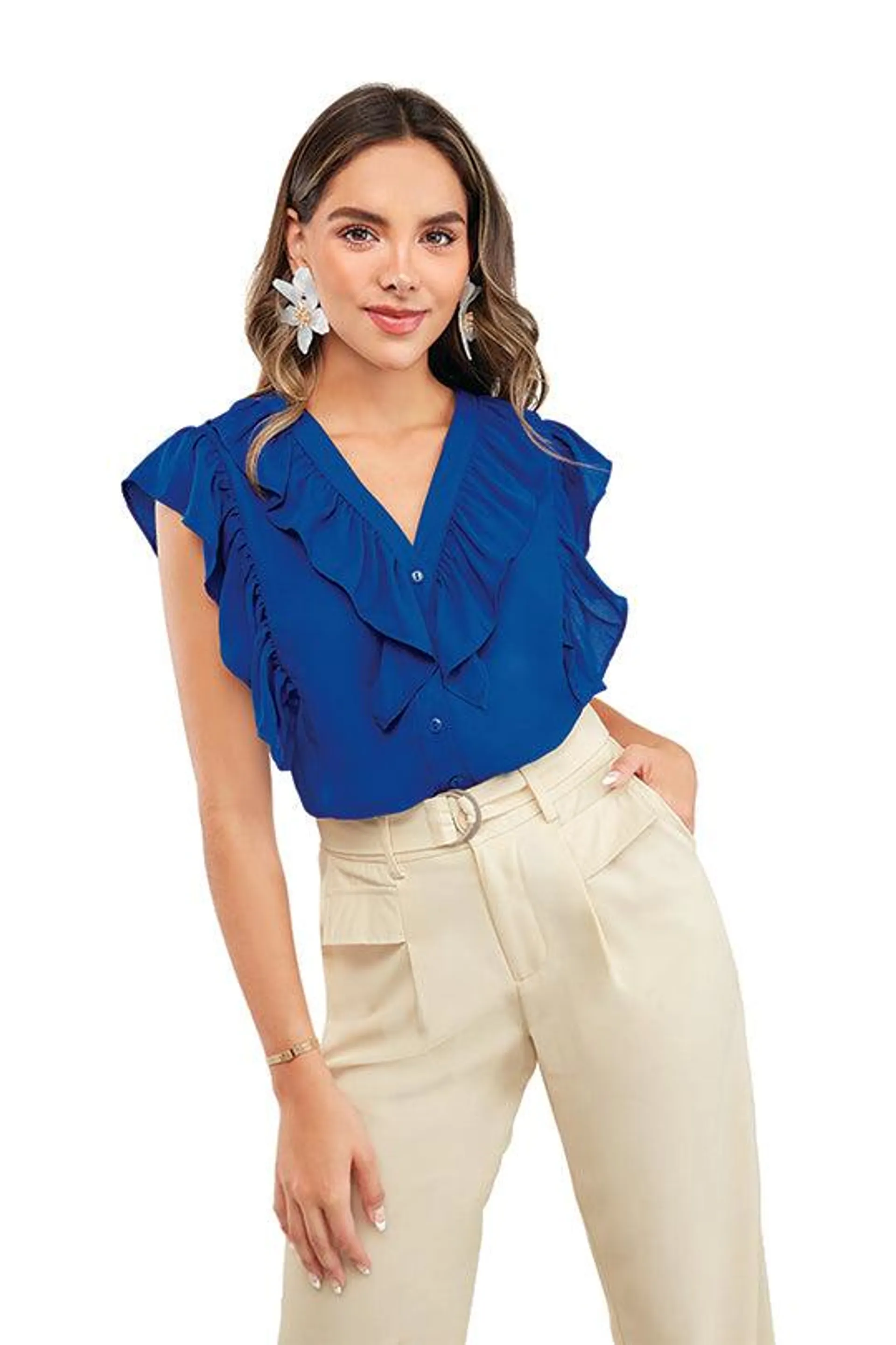 BLUSA AZUL DE VOLANTES 14883