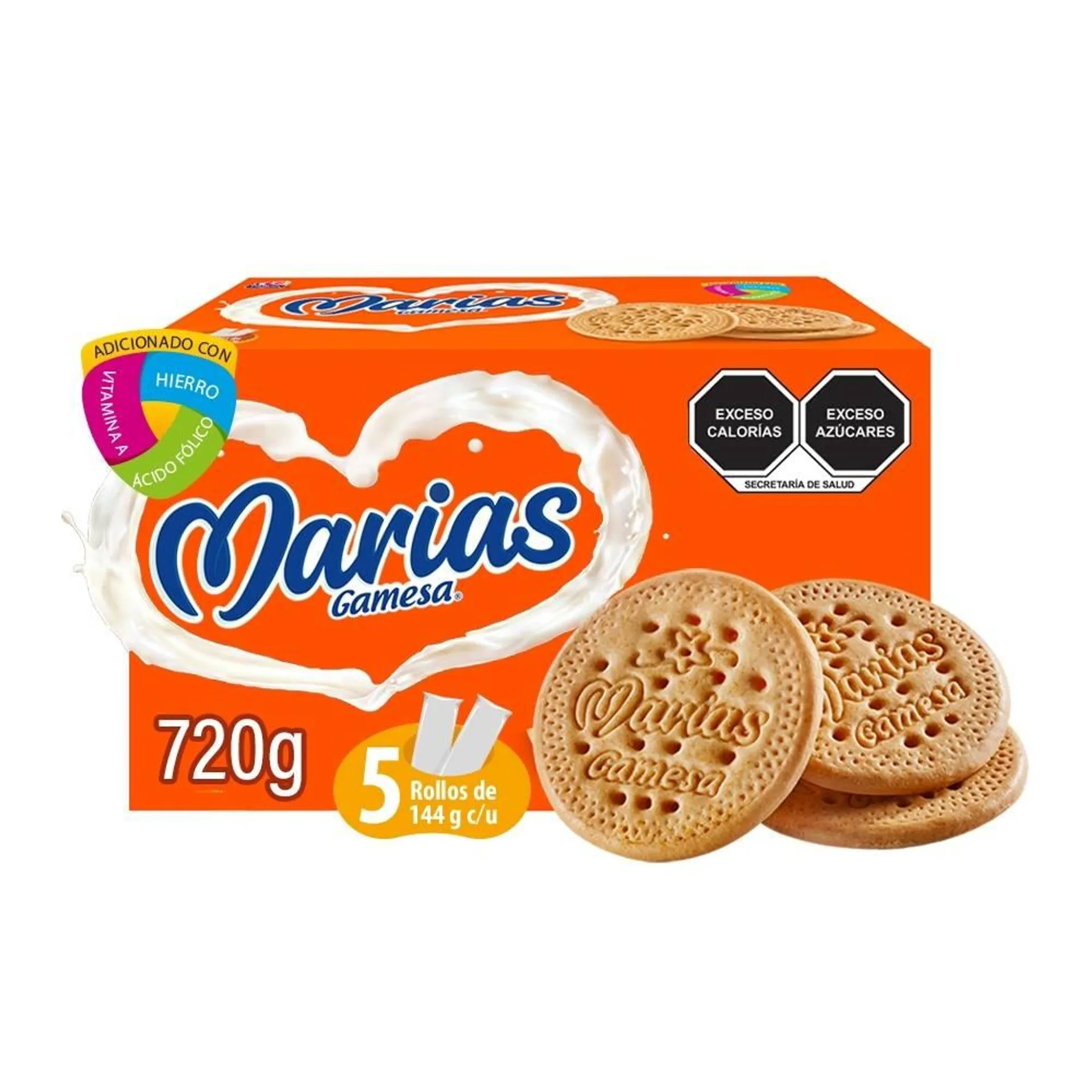 Galletas Gamesa Marías 5 rollos de 144 g c/u