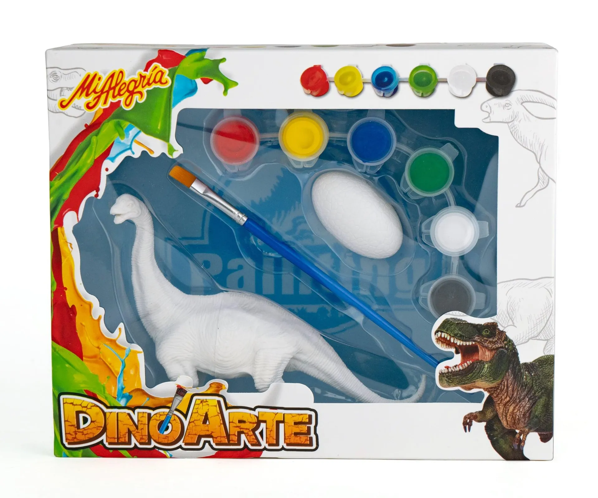 Dino Arte. Pinta a tu dinosaurio favorito y lleva a volar a tu imaginación. ¿Los dinosaurios tienen plumas? Tú lo decides con Dino Arte Mi Alegría. Dinosaurio: Cuello Largo.