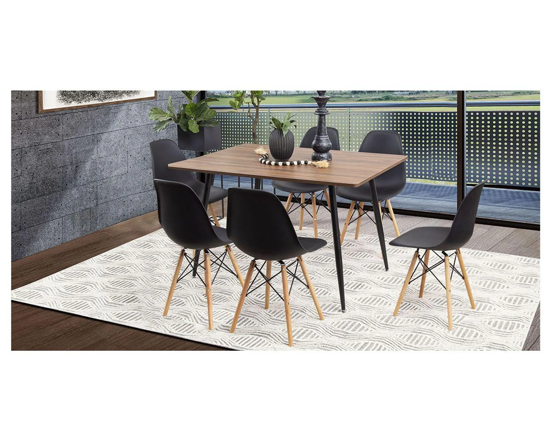 Comedor Rectangular Marla Con Sillas Atlas Negro 7 Piezas