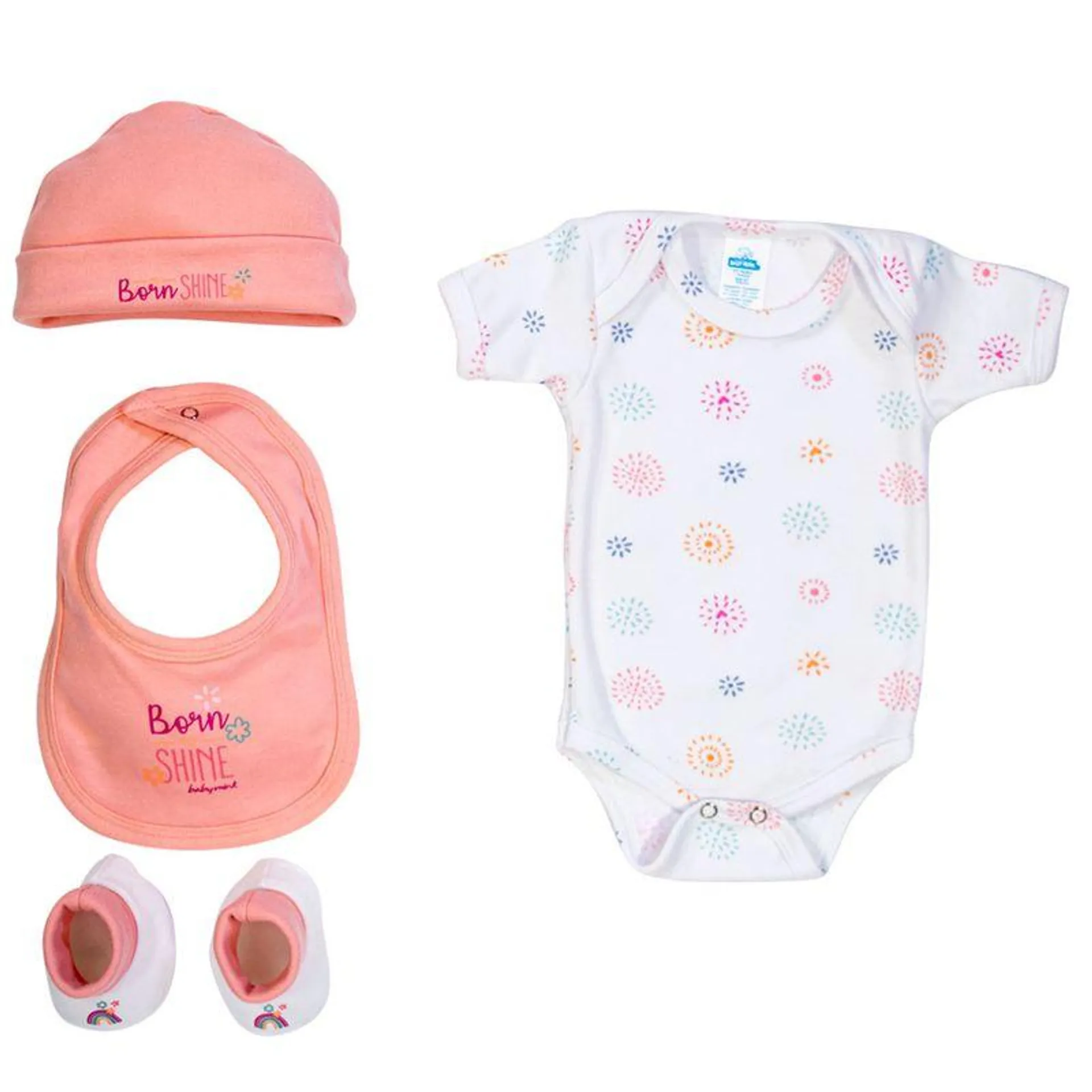 Set 4 pzas de ropita ideal para paseo; mameluco, gorro, pañalero, babero y un par de zapatitos