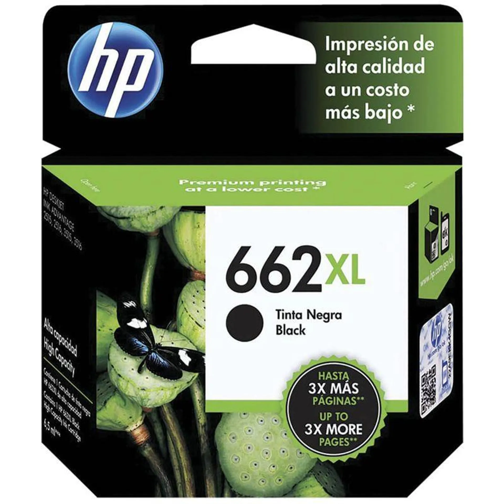 Tinta 662 XL Negro HP Compatible con 4645 / 2545 / 2645 / 1015