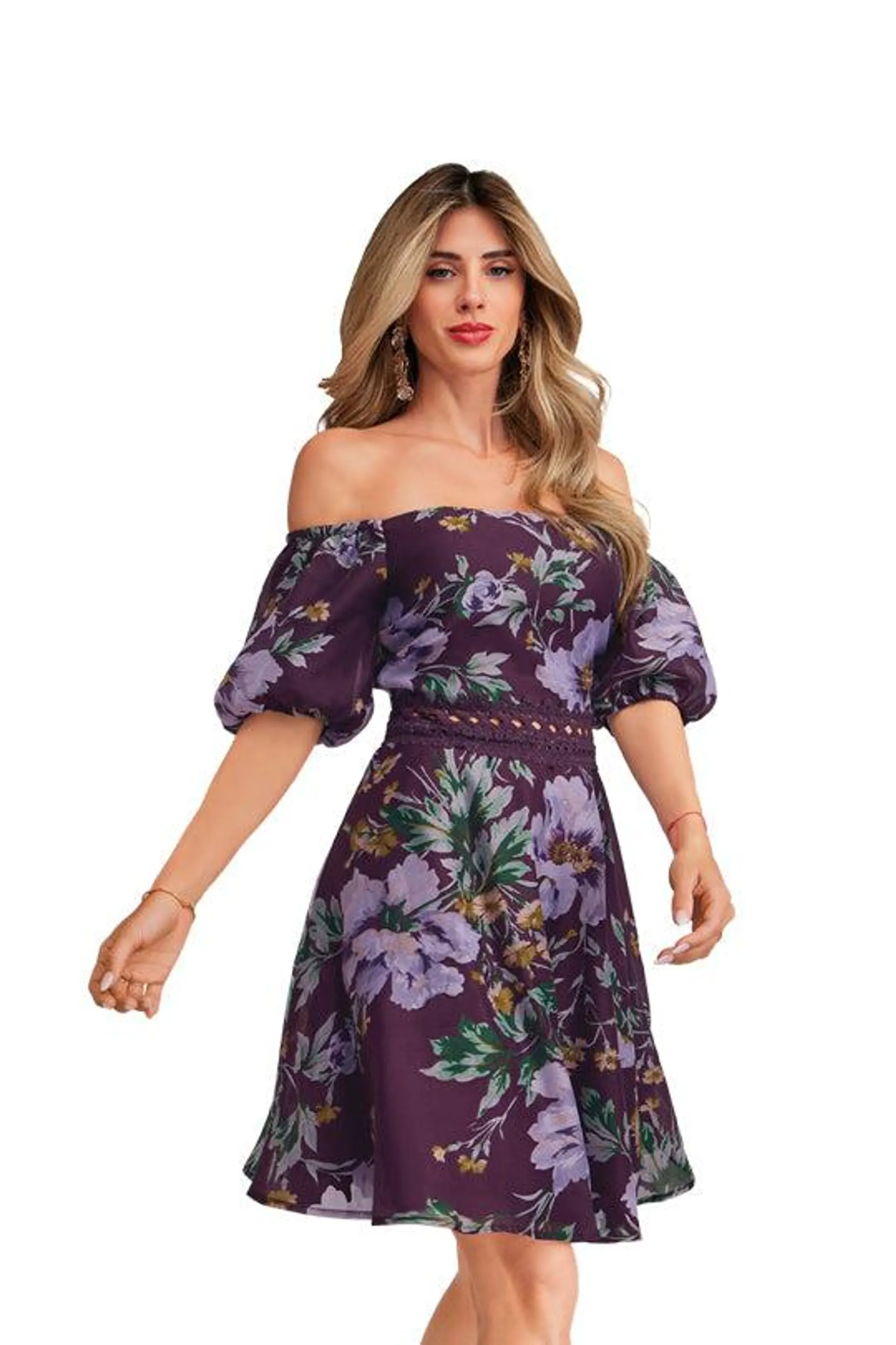 Vestido multicolor estampado off shoulder 96032