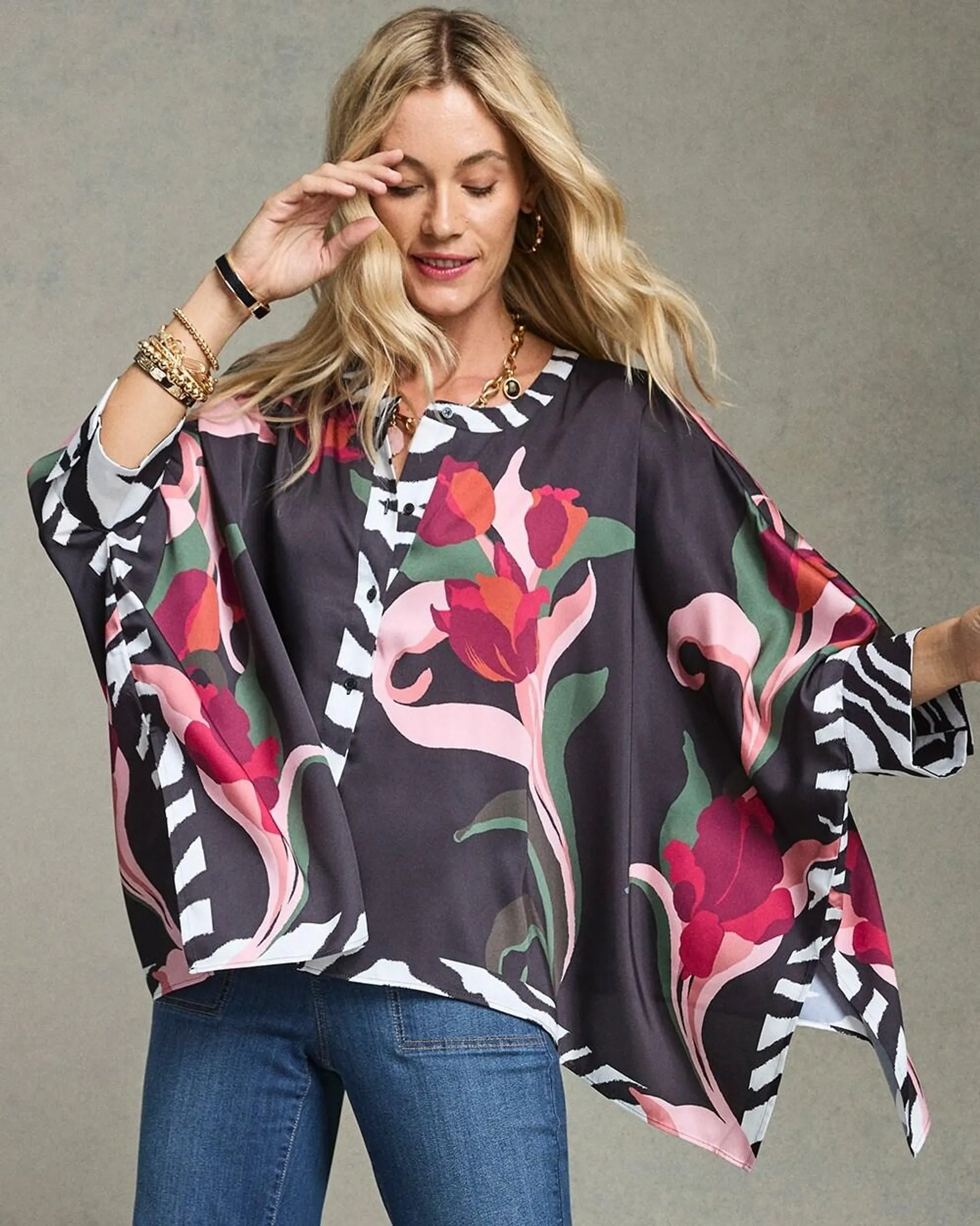 Animal Border Trim Button Poncho