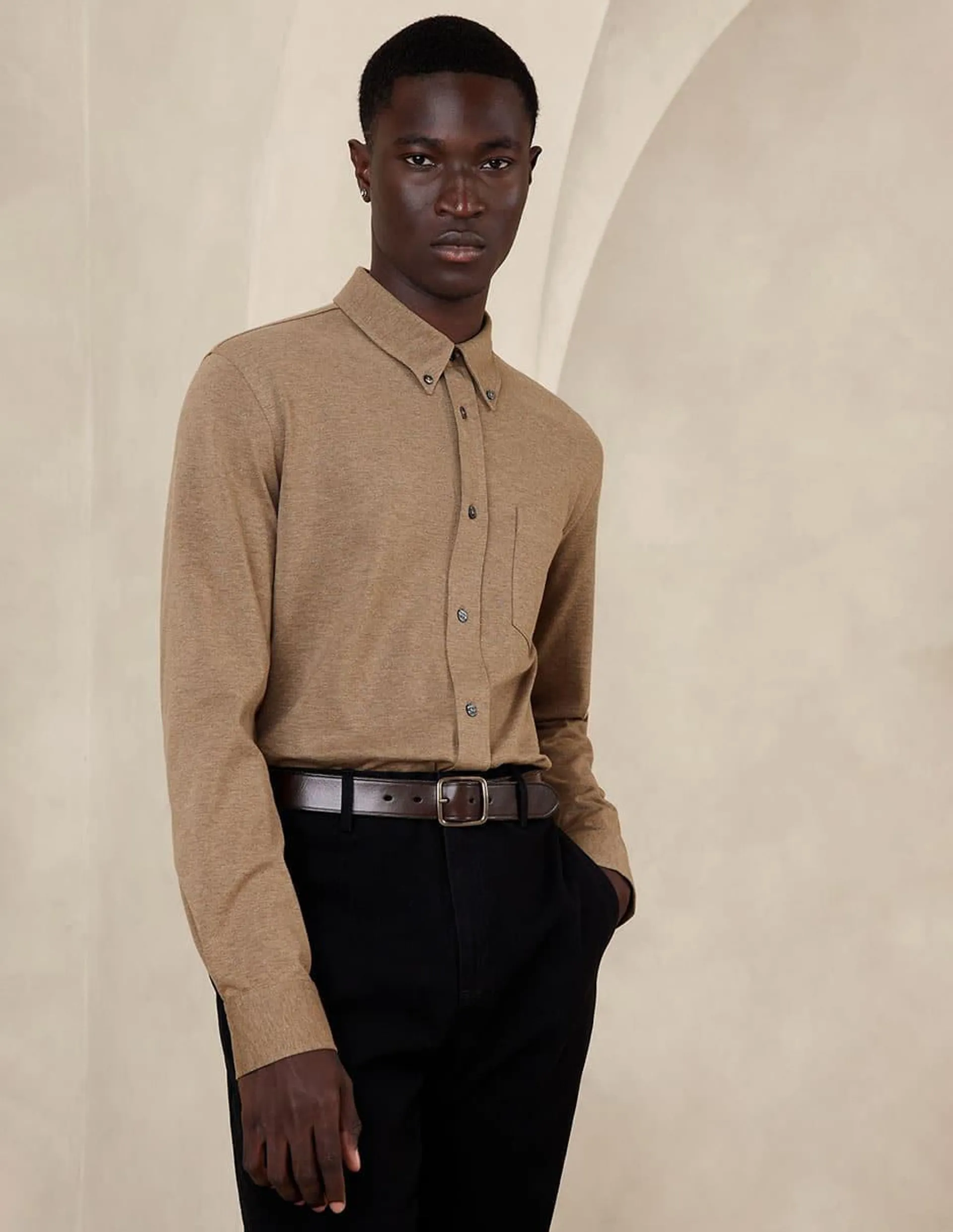Camisa casual de algodón manga larga para hombre