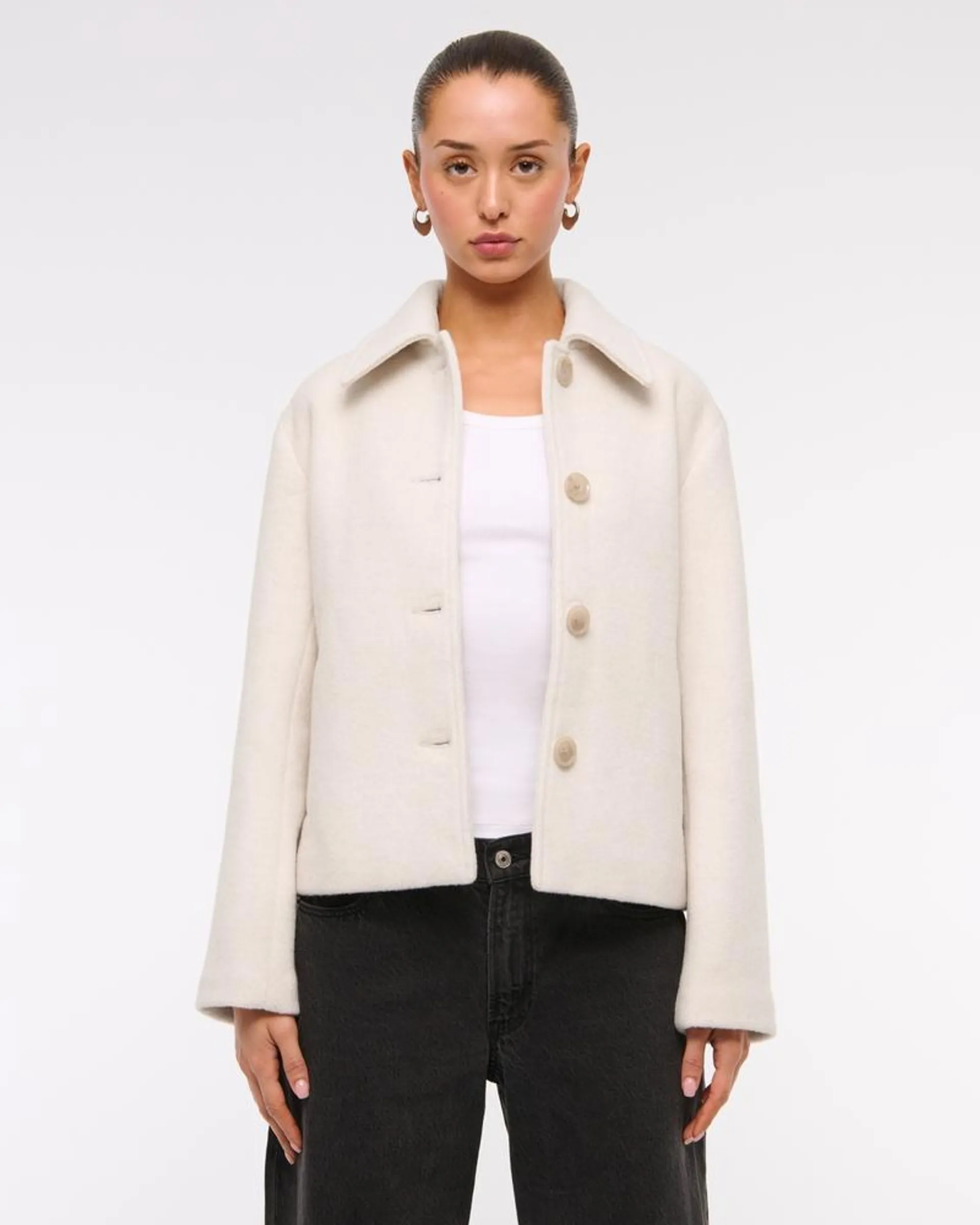 Wool-Blend Short Coat