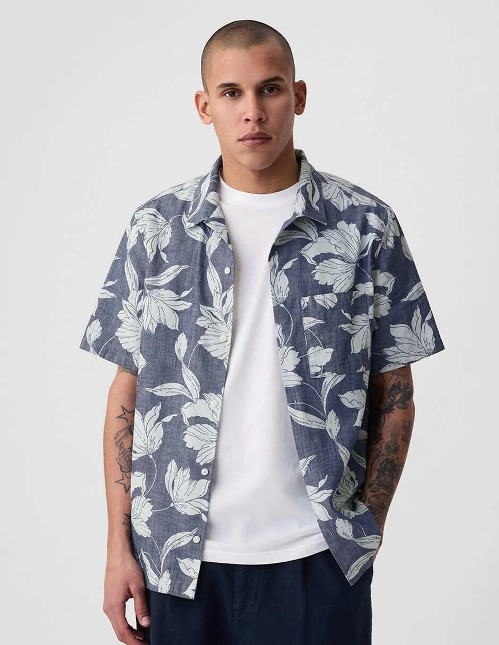 Camisa casual de algodón manga corta para hombre