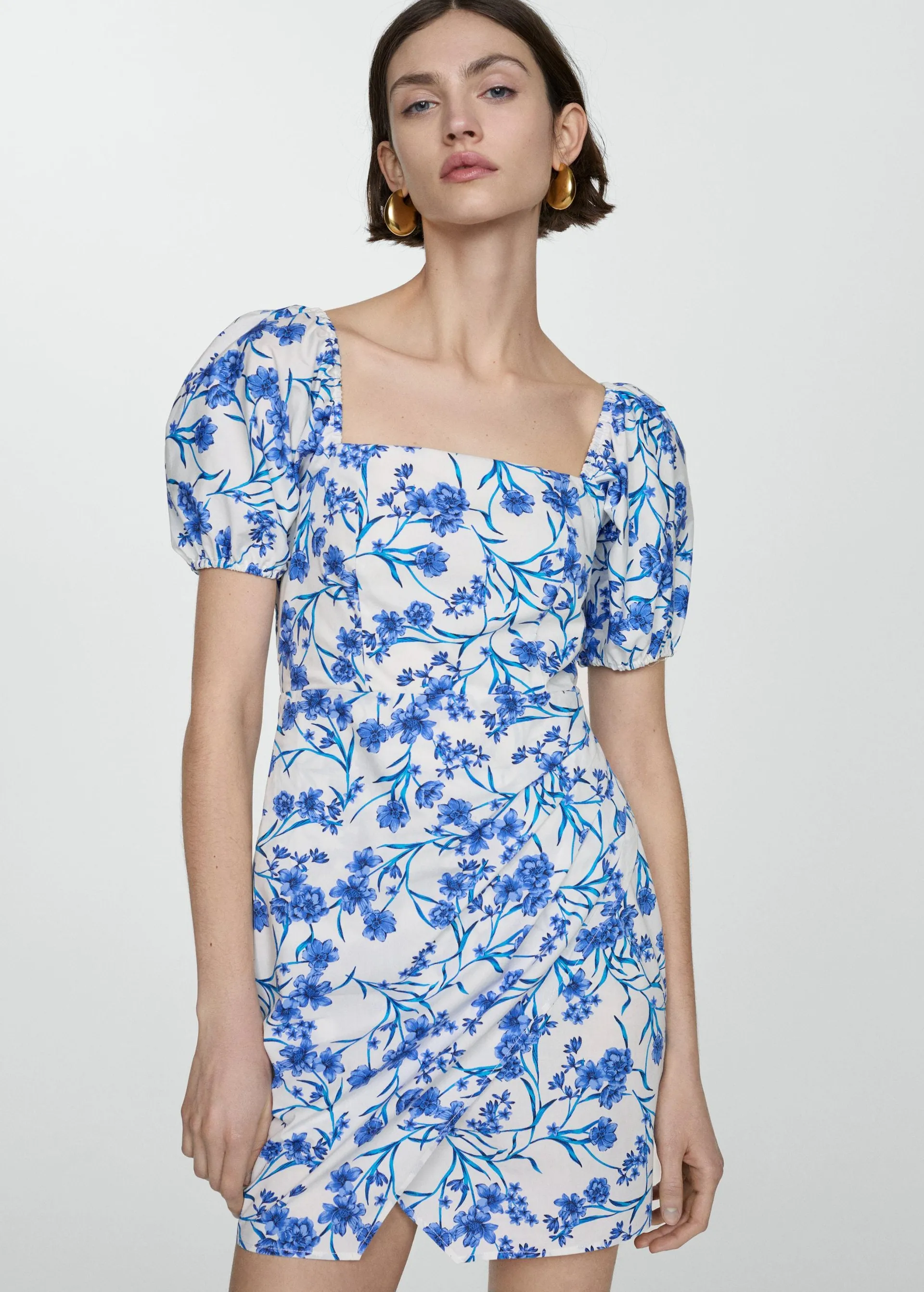 Vestido estampado manga abullonada