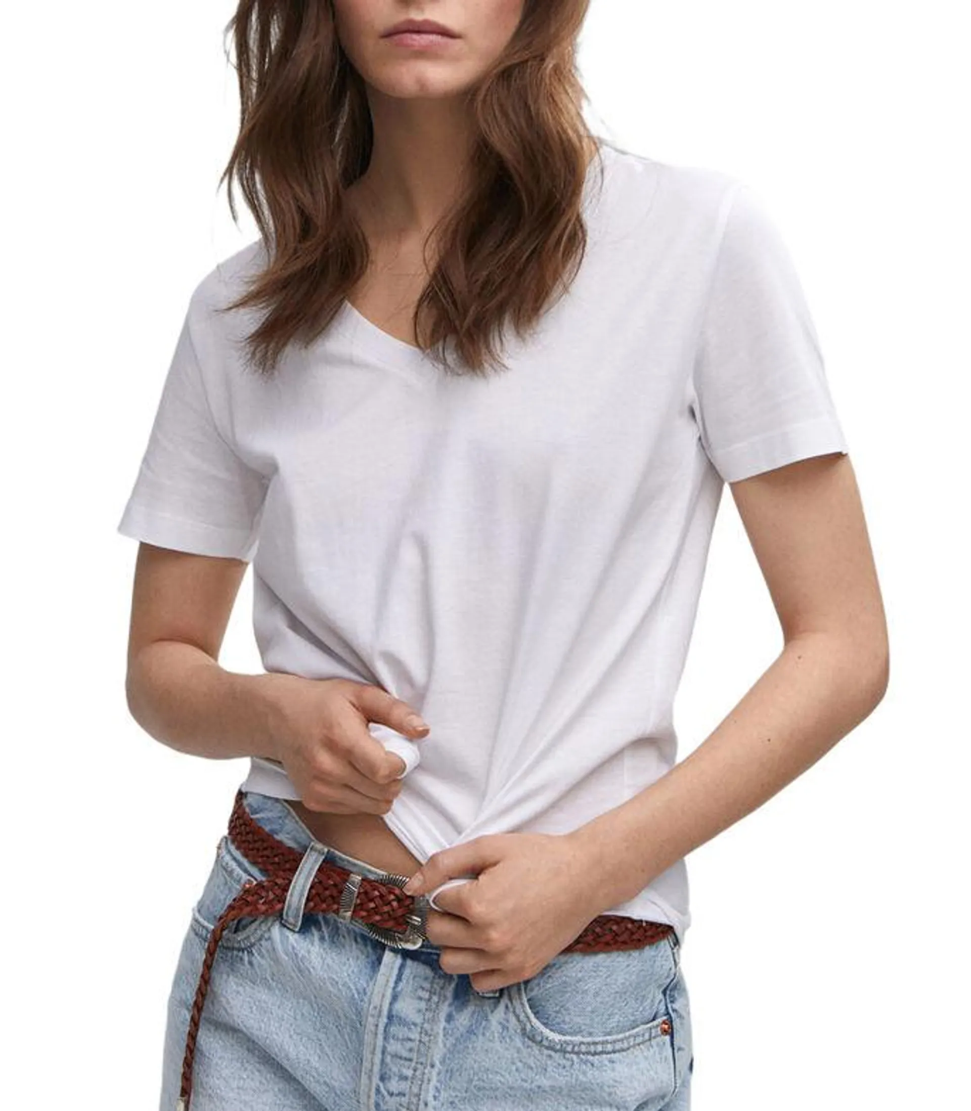 Playera de cuello V y manga corta Mujer