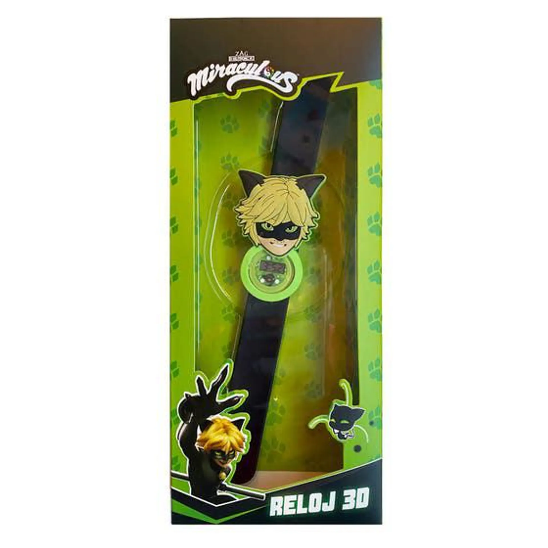 Switch Reloj Digital 3D Con Caja Cat Noir Verde Y Negro MR3DCN01