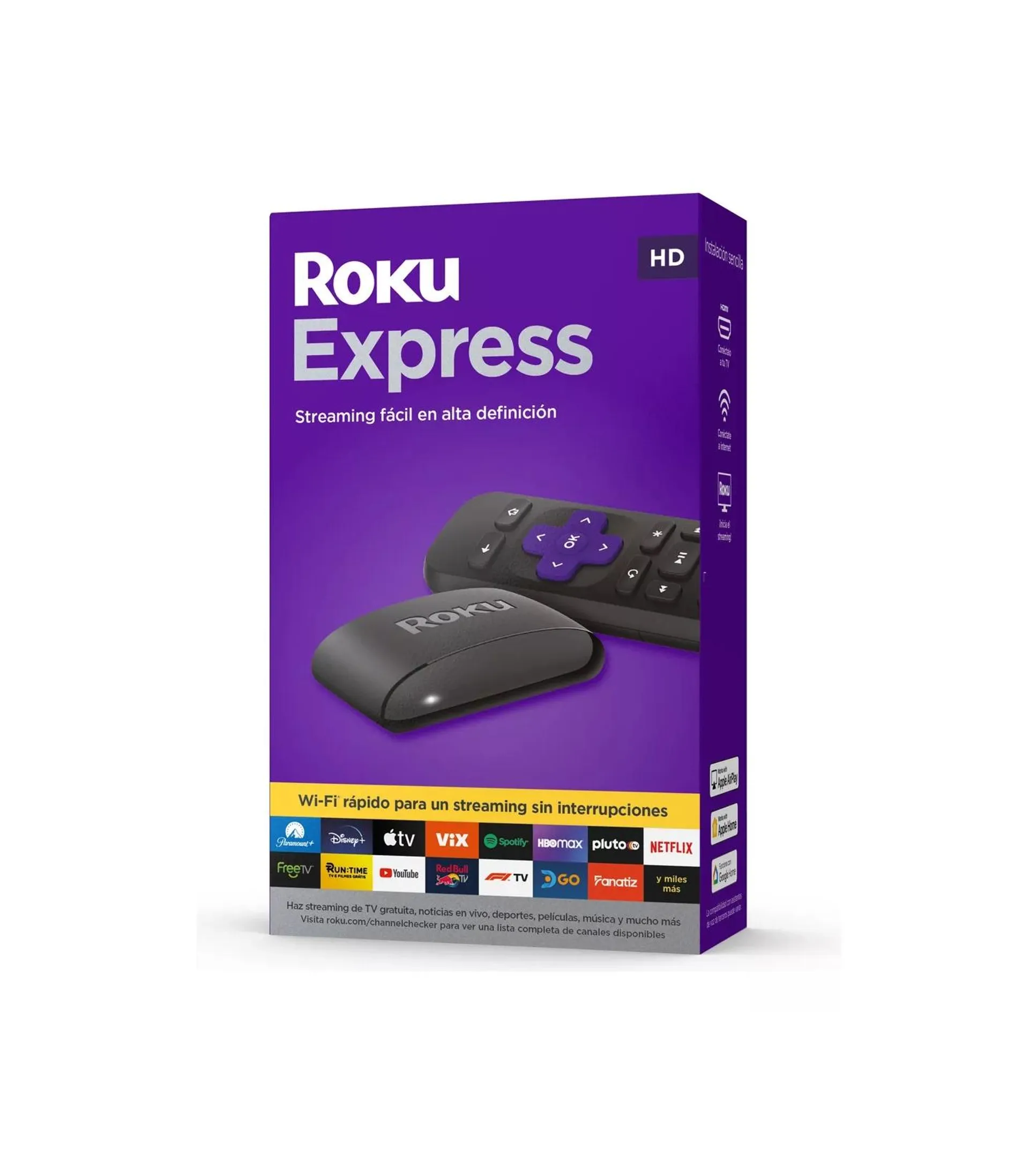 Dispositivo Streaming Roku Express Modelo 3960 Full HD, Wifi, HDMI Color Negro.