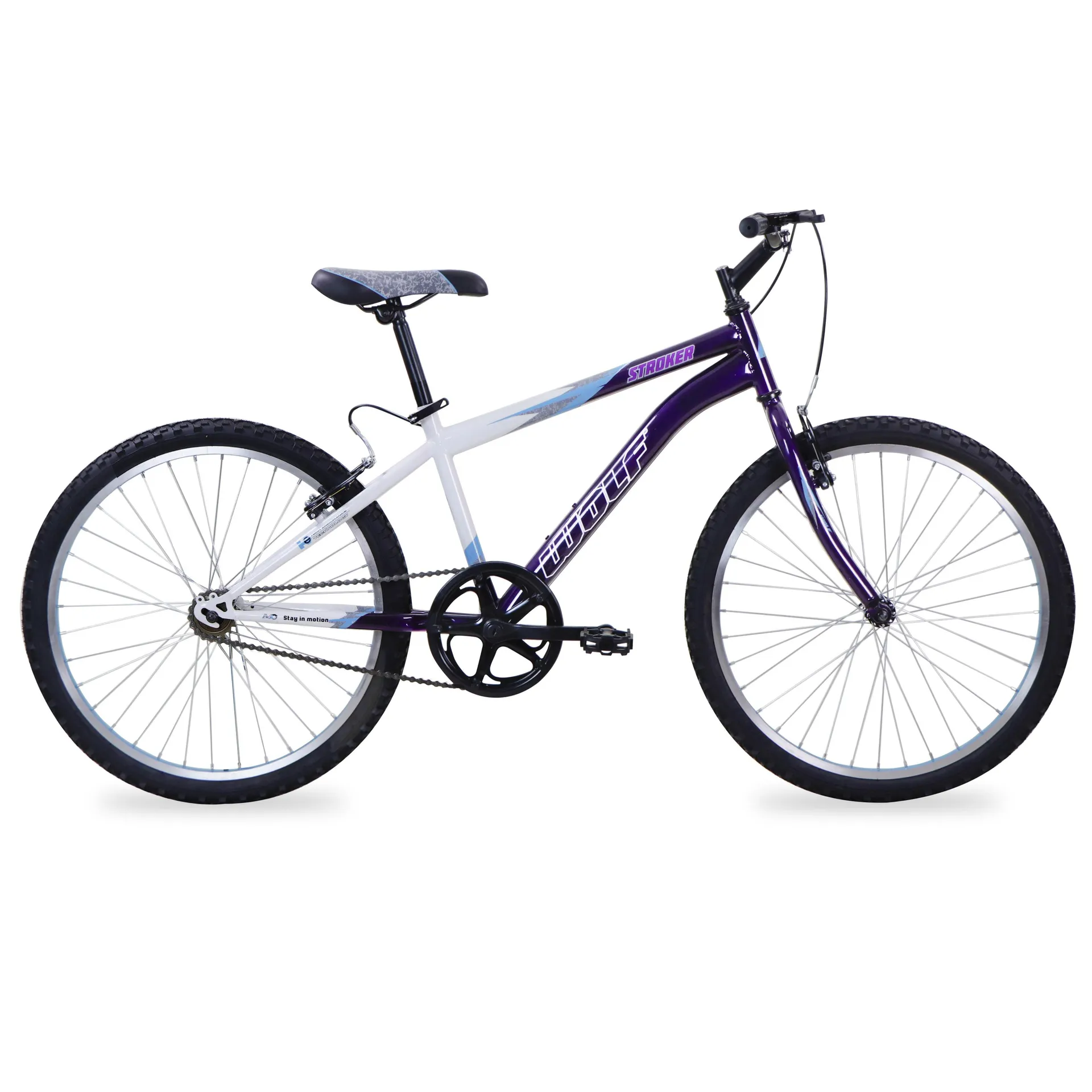 Bicicleta WOLF Montaña R24 1V. Hombre Frenos ”V” Acero Morado/Blanco Talla:UN