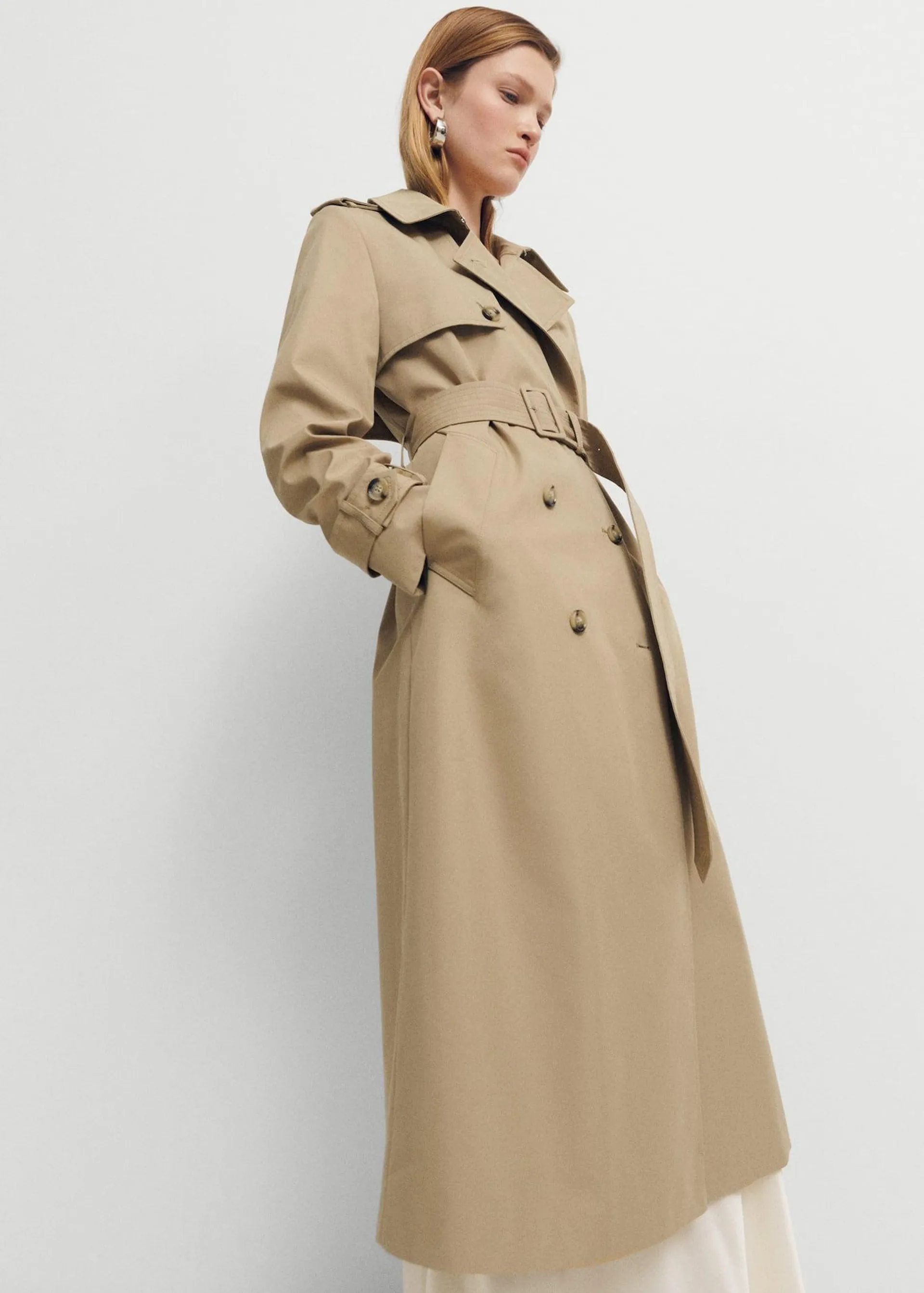 Double-breasted cotton trench coat